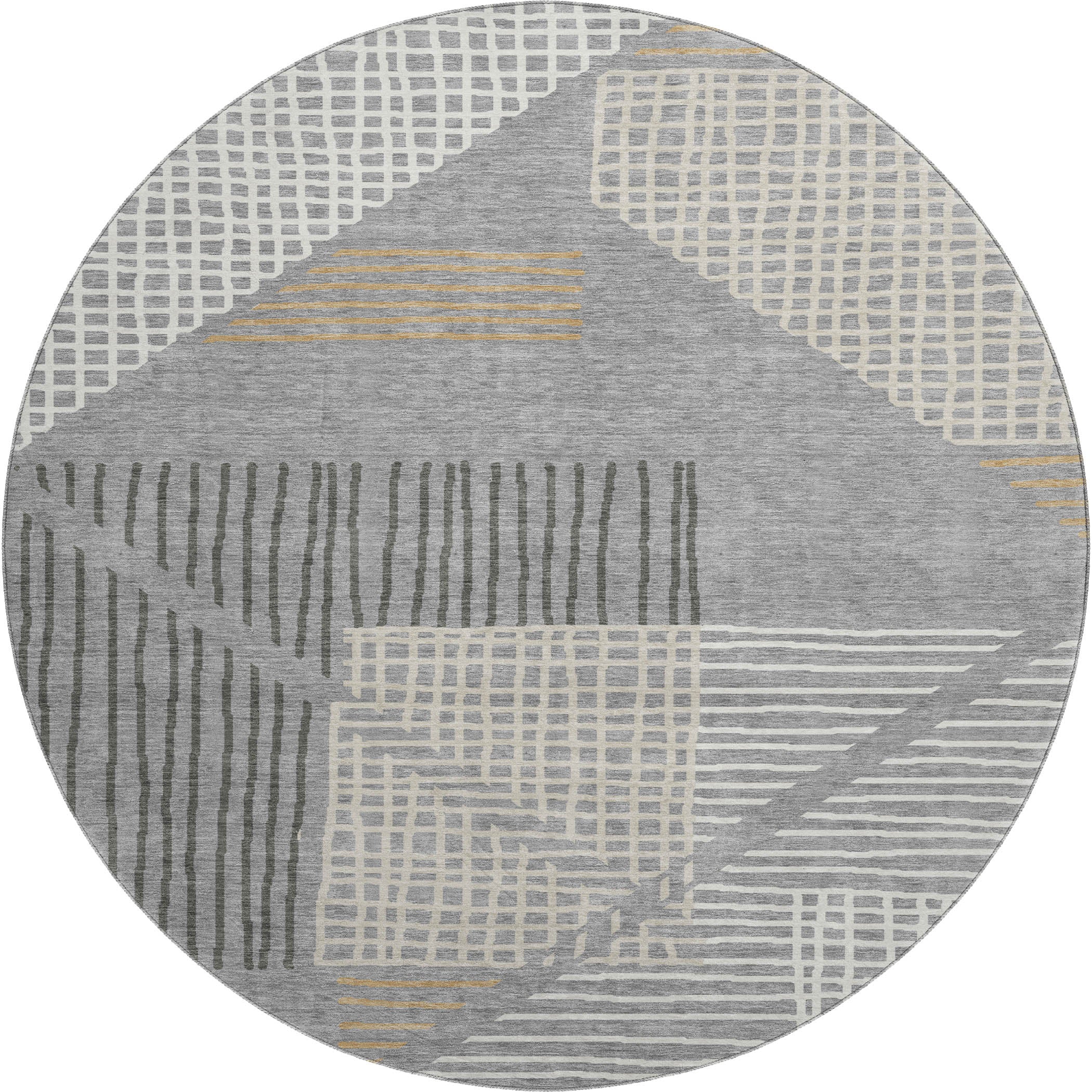 Split Machine Washable Transitional Gray Rug 8' x 8' #shape_Round