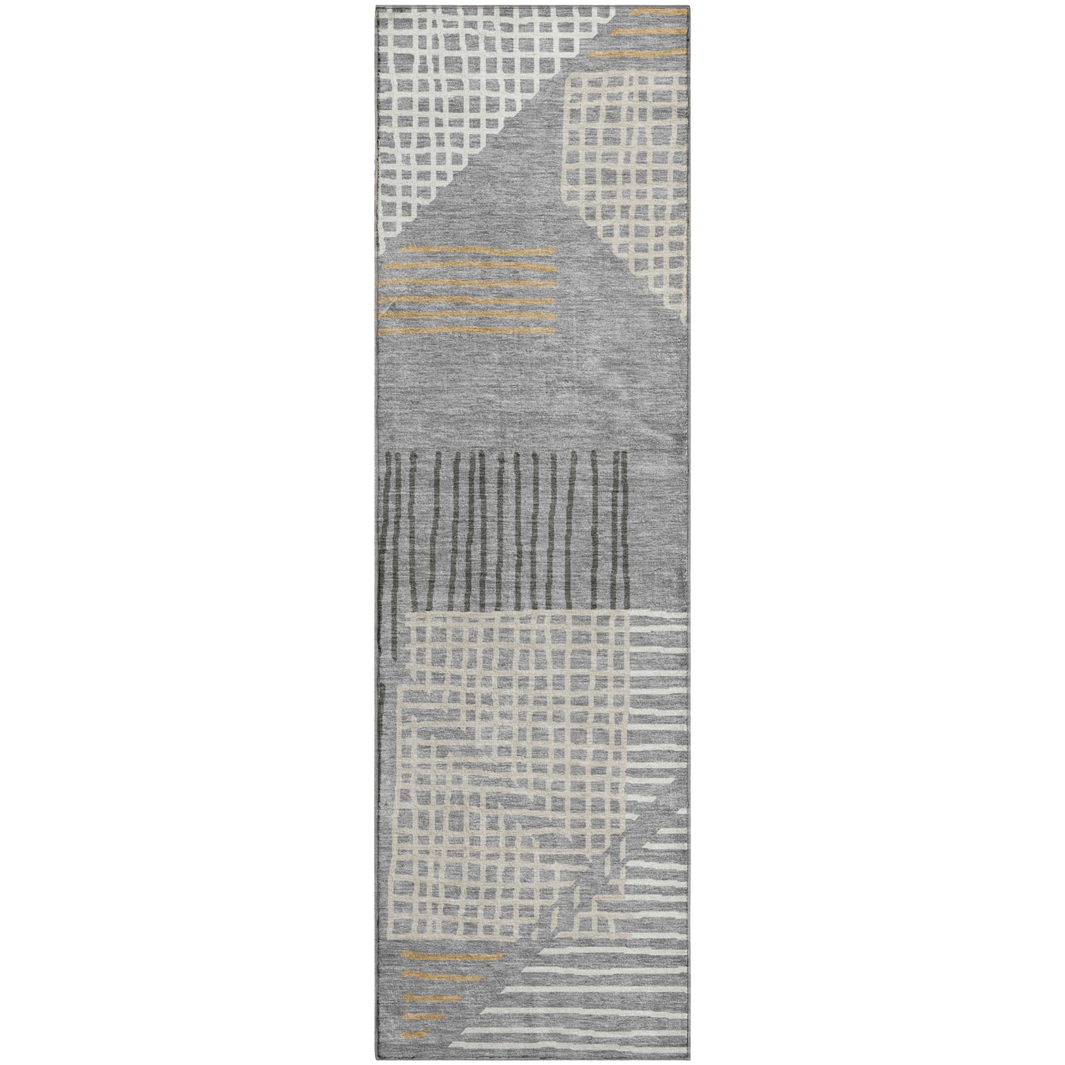 Split Machine Washable Transitional Gray Rug 2'3" x 7'6" #shape_Runner