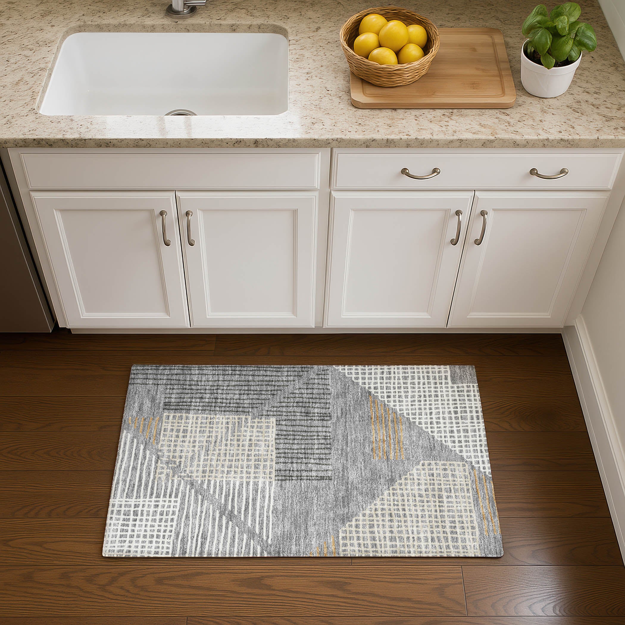 Split Machine Washable Transitional Gray Rug 1'8" x 2'6" #shape_Rectangle