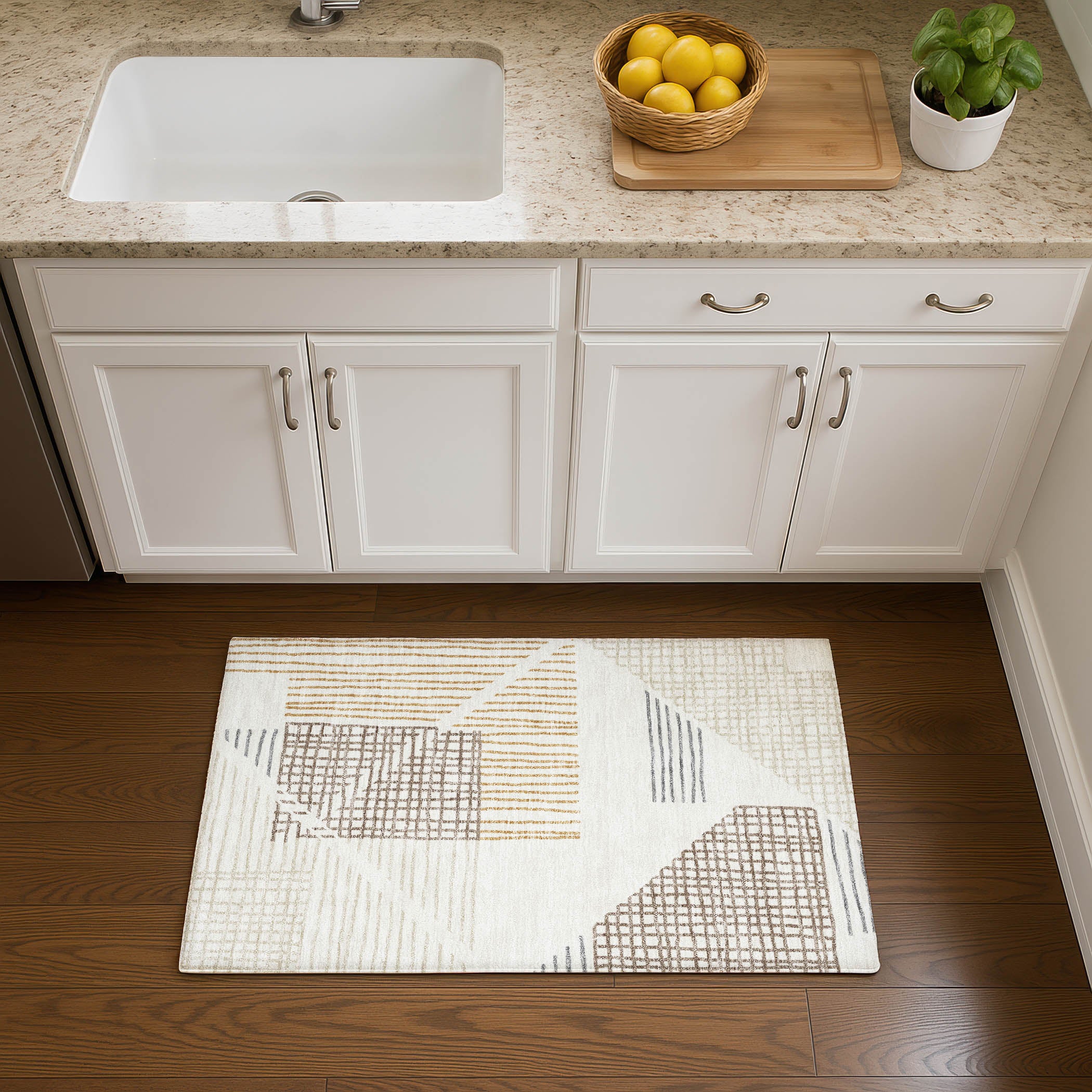 Split Machine Washable Transitional Ivory Rug 1'8" x 2'6" #shape_Rectangle