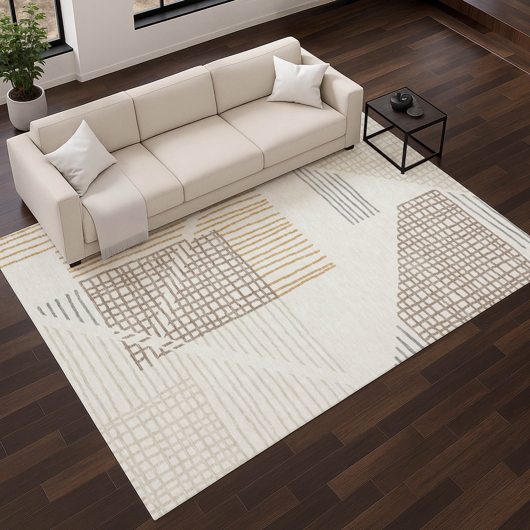 Split Machine Washable Transitional Ivory Rug 2'6" x 3'10" #shape_Rectangle