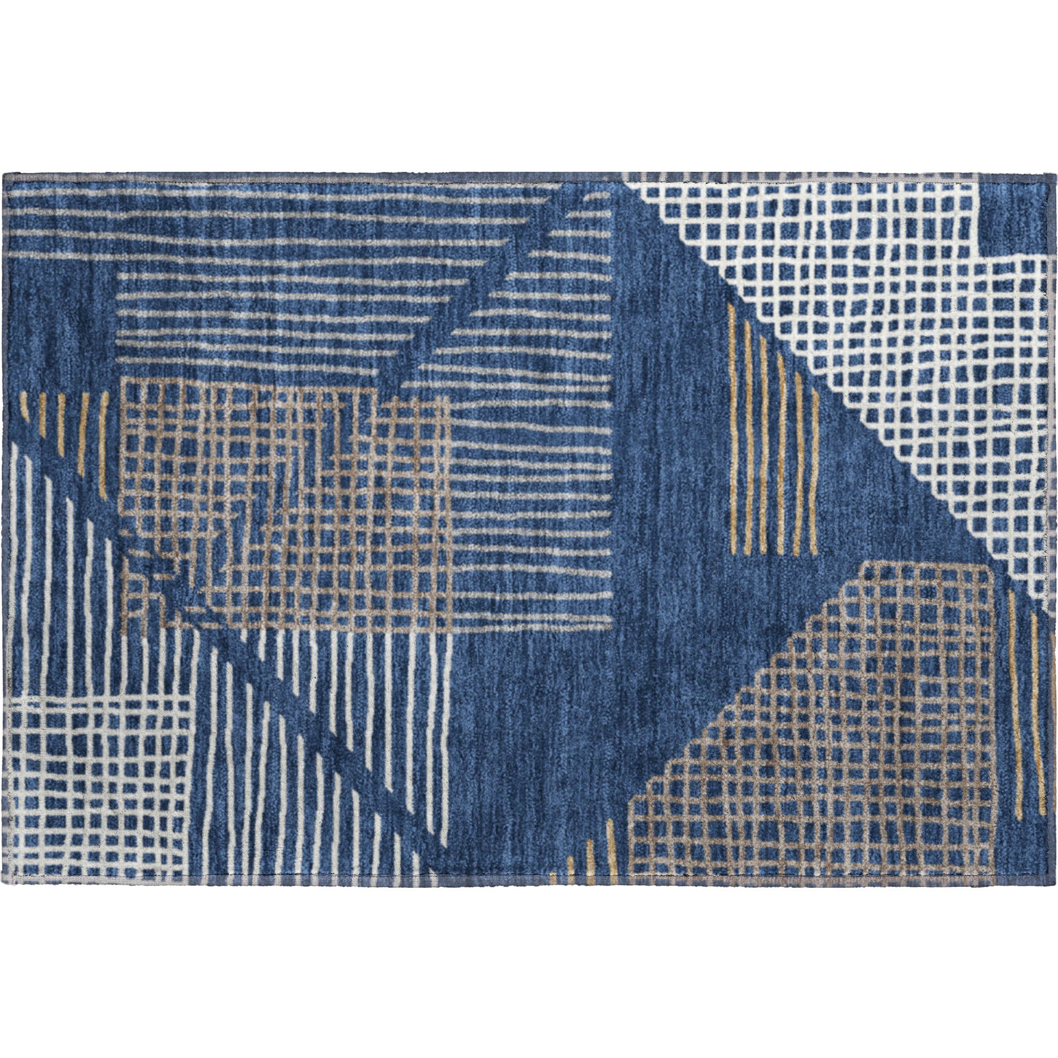 Split Machine Washable Transitional Navy Blue Rug 1'8" x 2'6" #shape_Rectangle
