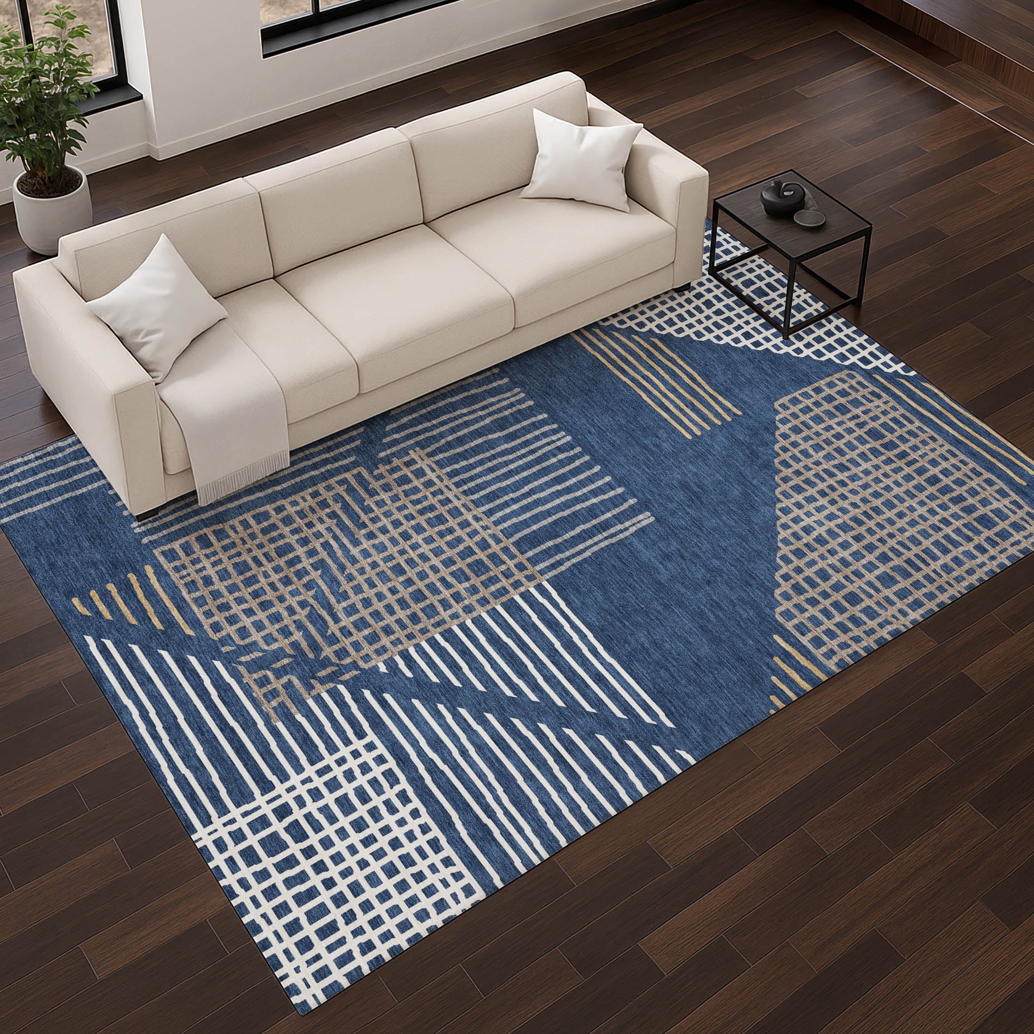 Split Machine Washable Transitional Navy Blue Rug 2'6" x 3'10" #shape_Rectangle