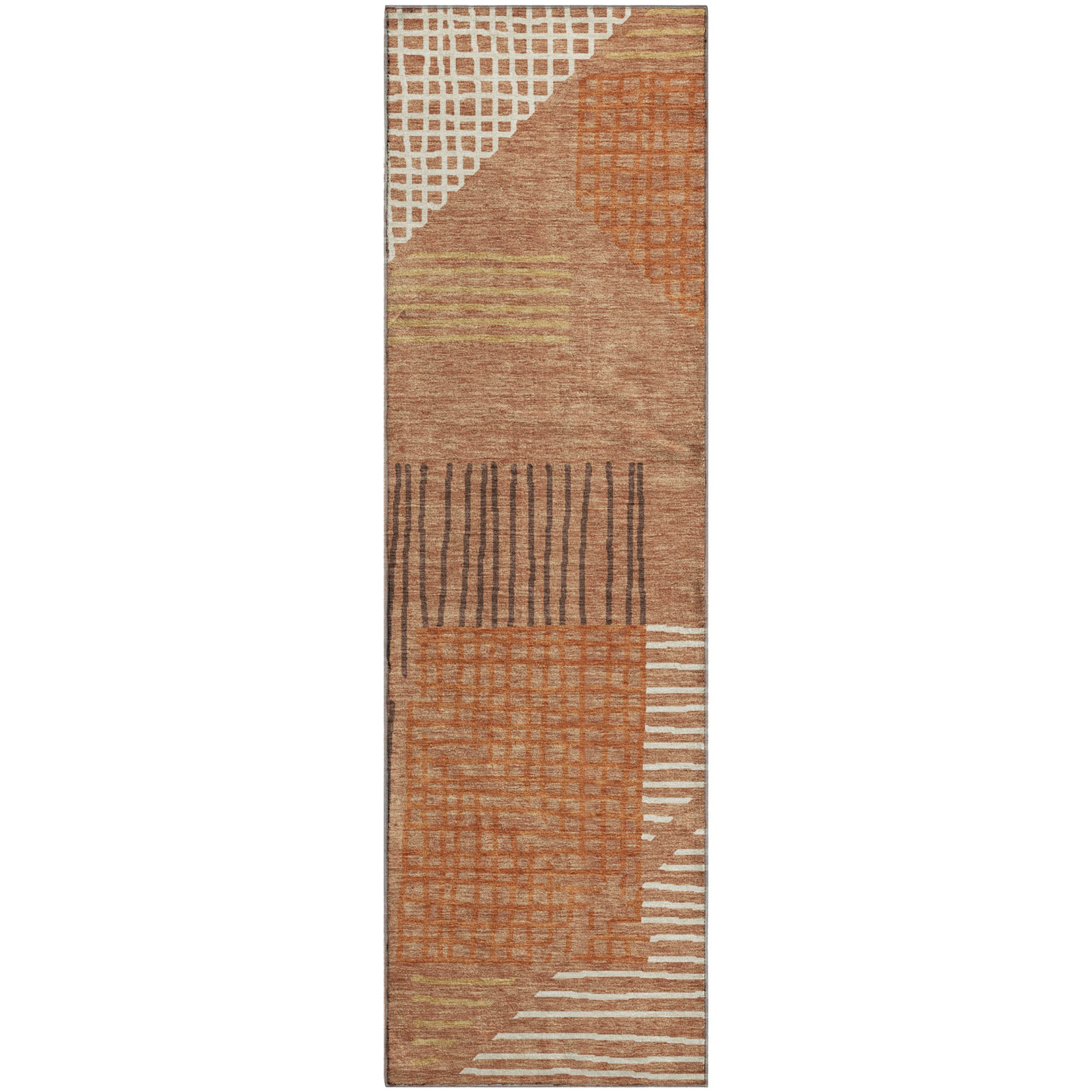 Split Machine Washable Transitional Paprika Orange Rug 2'3" x 7'6" #shape_Runner