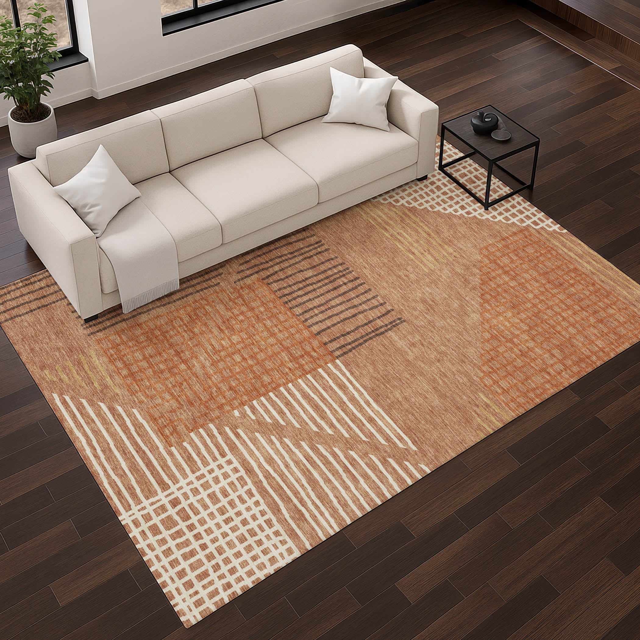 Split Machine Washable Transitional Paprika Orange Rug 2'6" x 3'10" #shape_Rectangle
