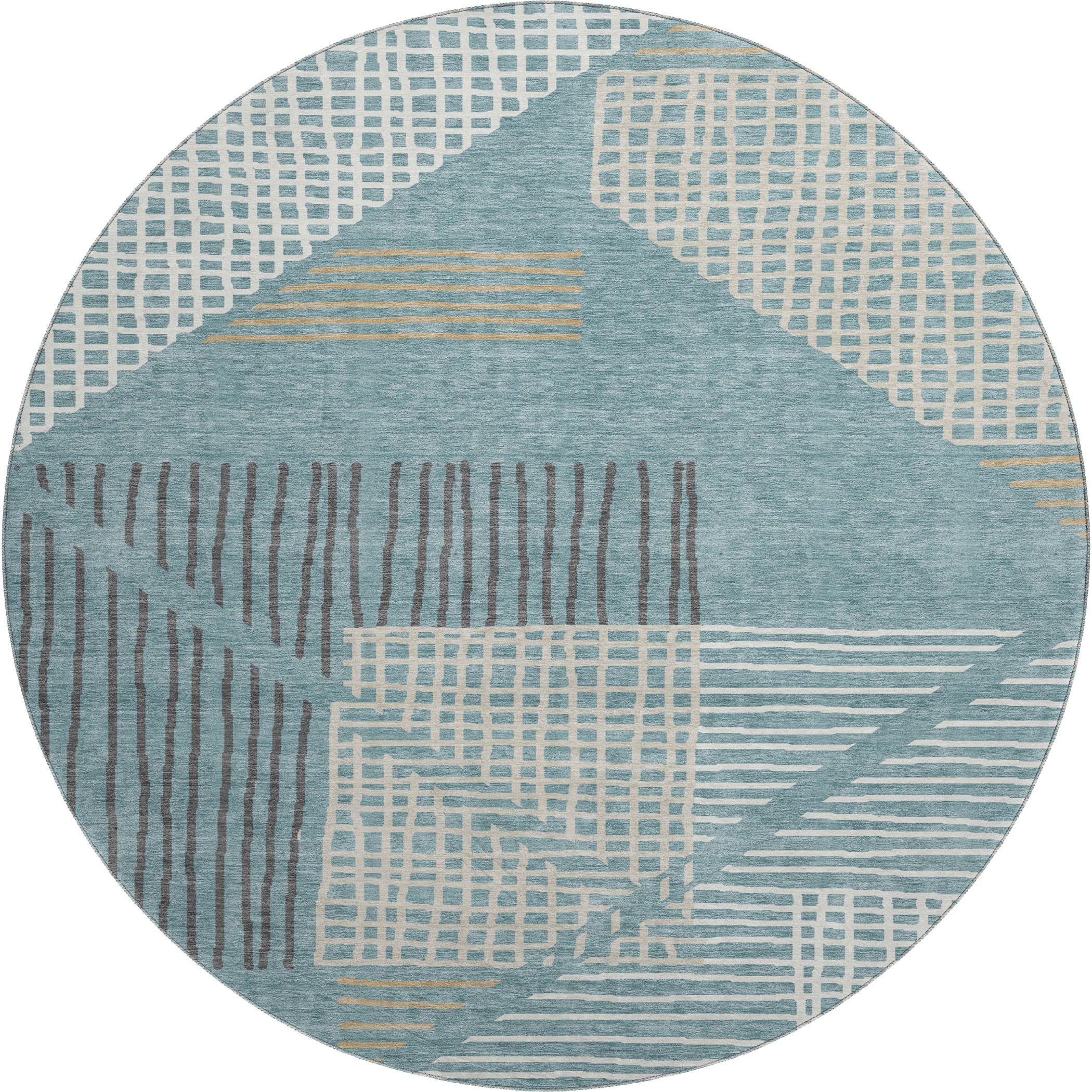 Split Machine Washable Transitional Teal Rug 8' x 8' #shape_Round