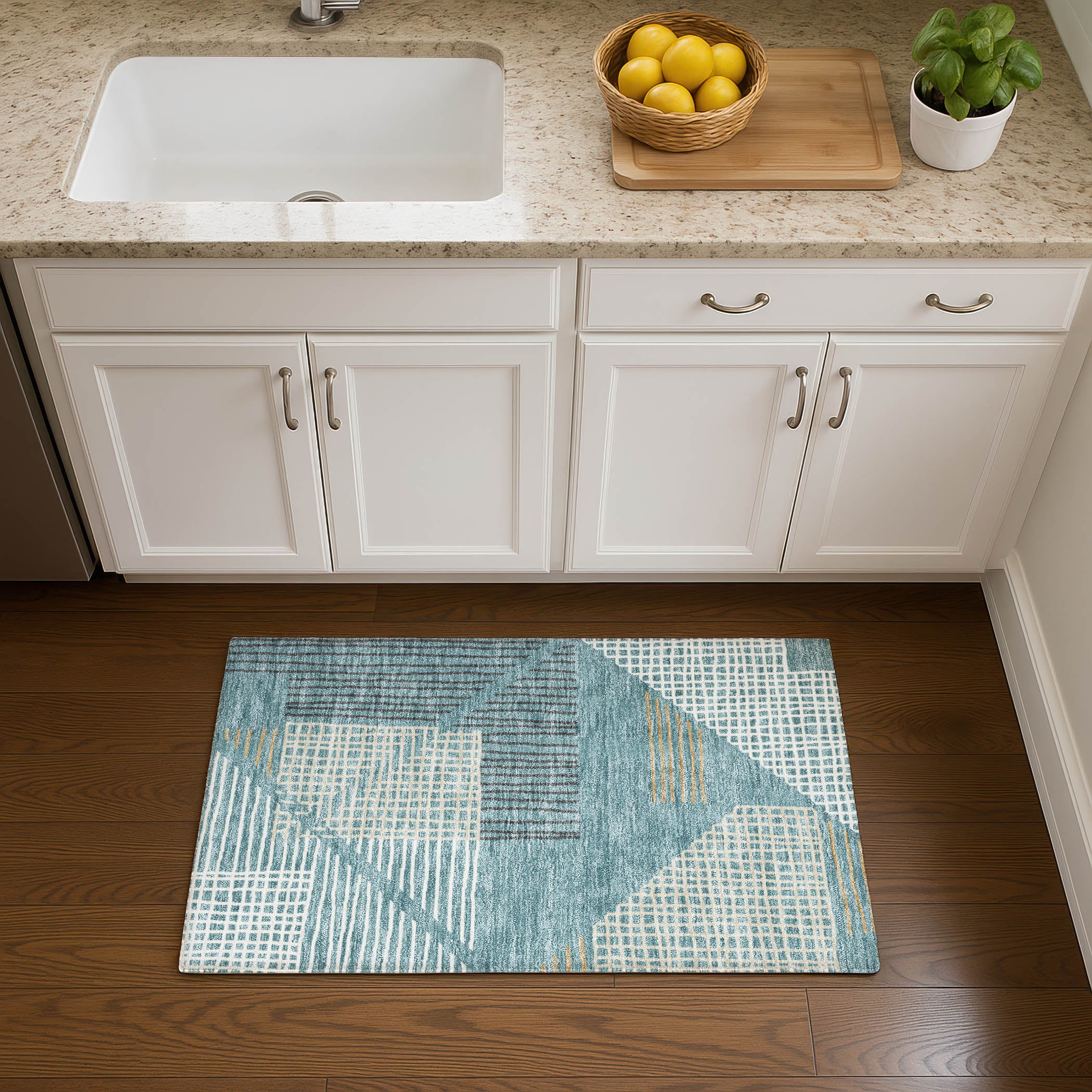 Split Machine Washable Transitional Teal Rug 1'8" x 2'6" #shape_Rectangle