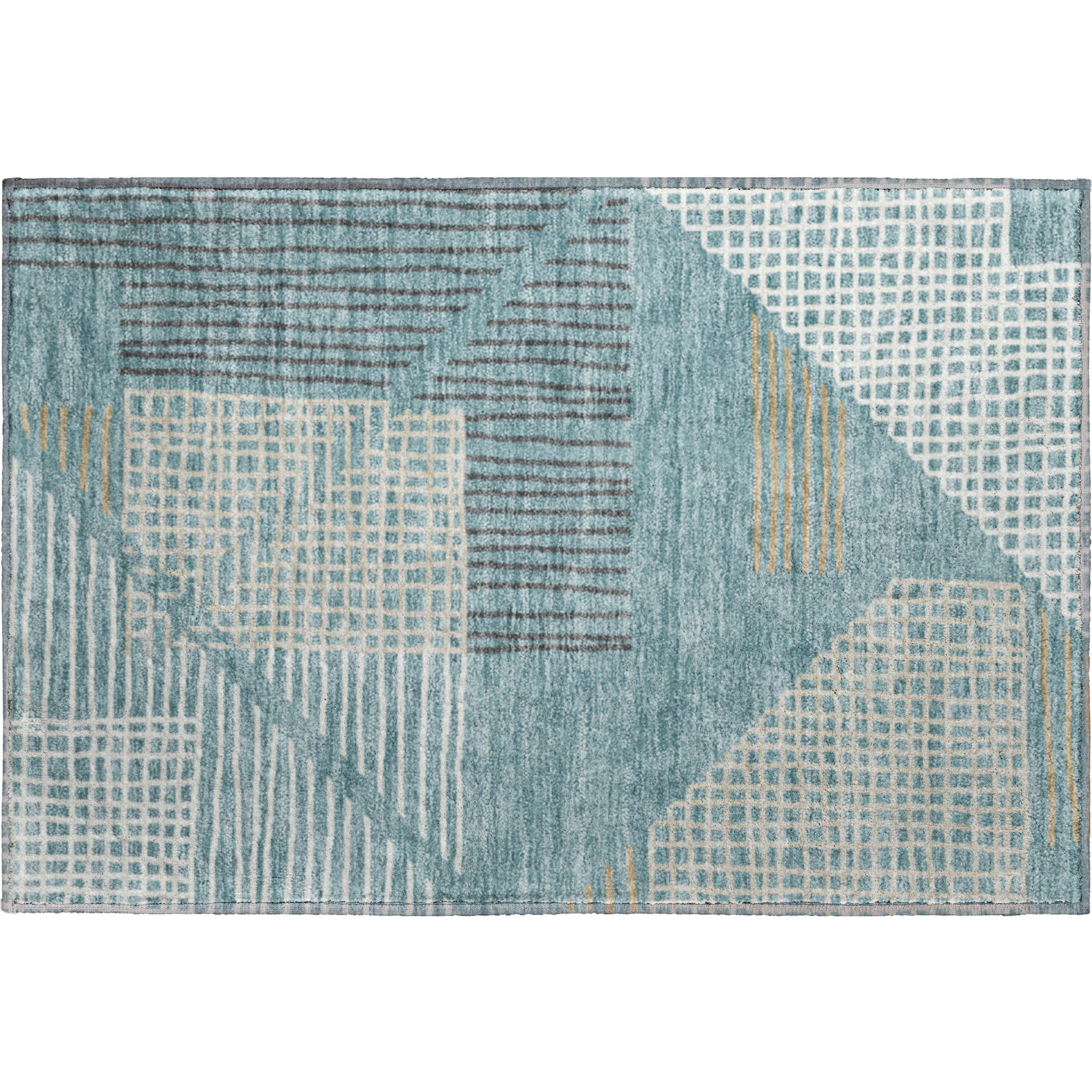 Split Machine Washable Transitional Teal Rug 1'8" x 2'6" #shape_Rectangle