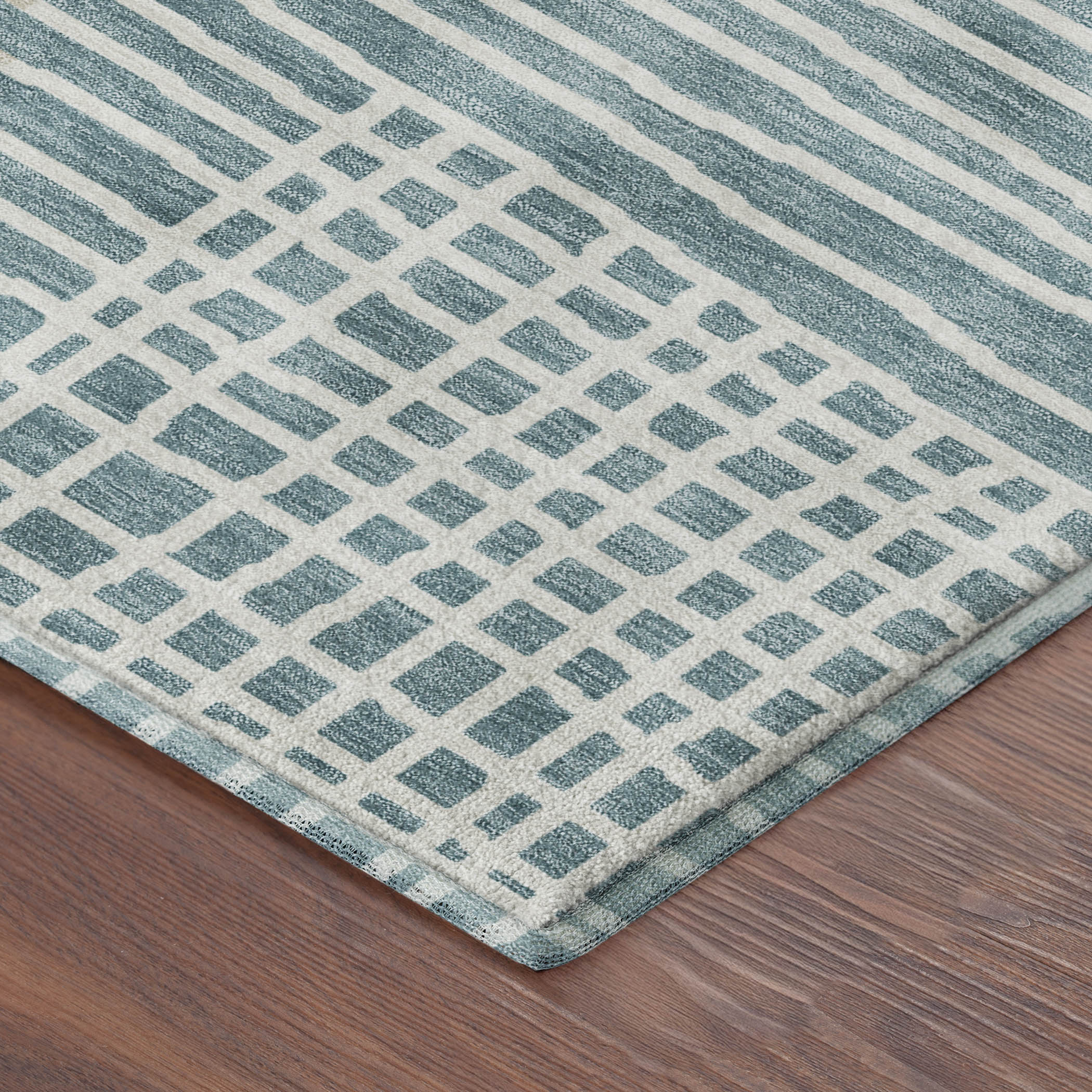 Split Machine Washable Transitional Teal Rug 1'8" x 2'6" #shape_Rectangle