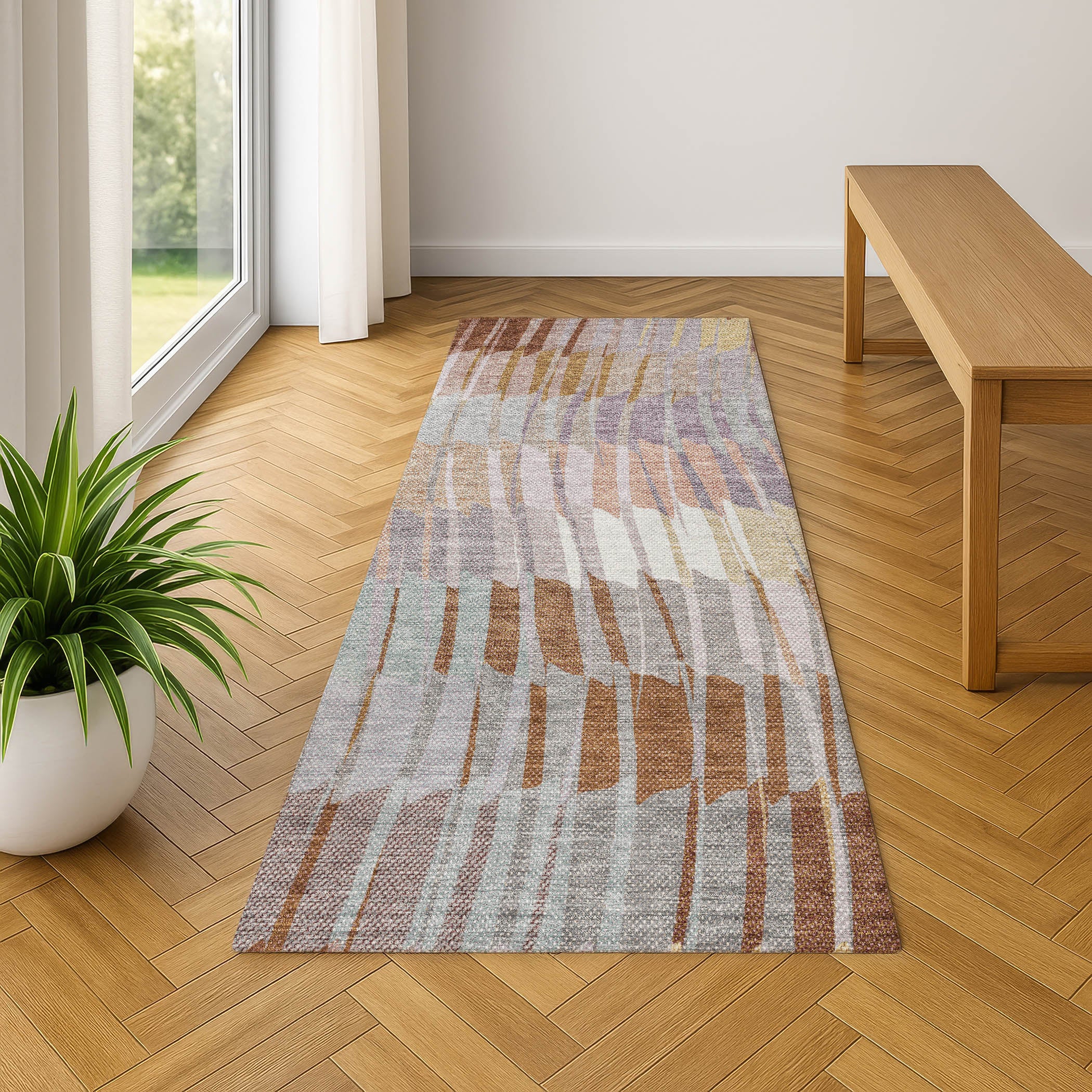 Bergen Machine Washable Transitional Copper Orange Rug 2'3" x 7'6" #shape_Runner