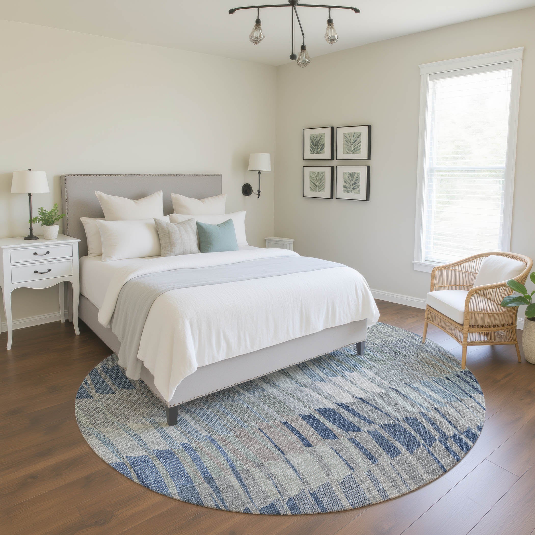 Bergen Machine Washable Transitional Denim Blue Rug 8' x 8' #shape_Round