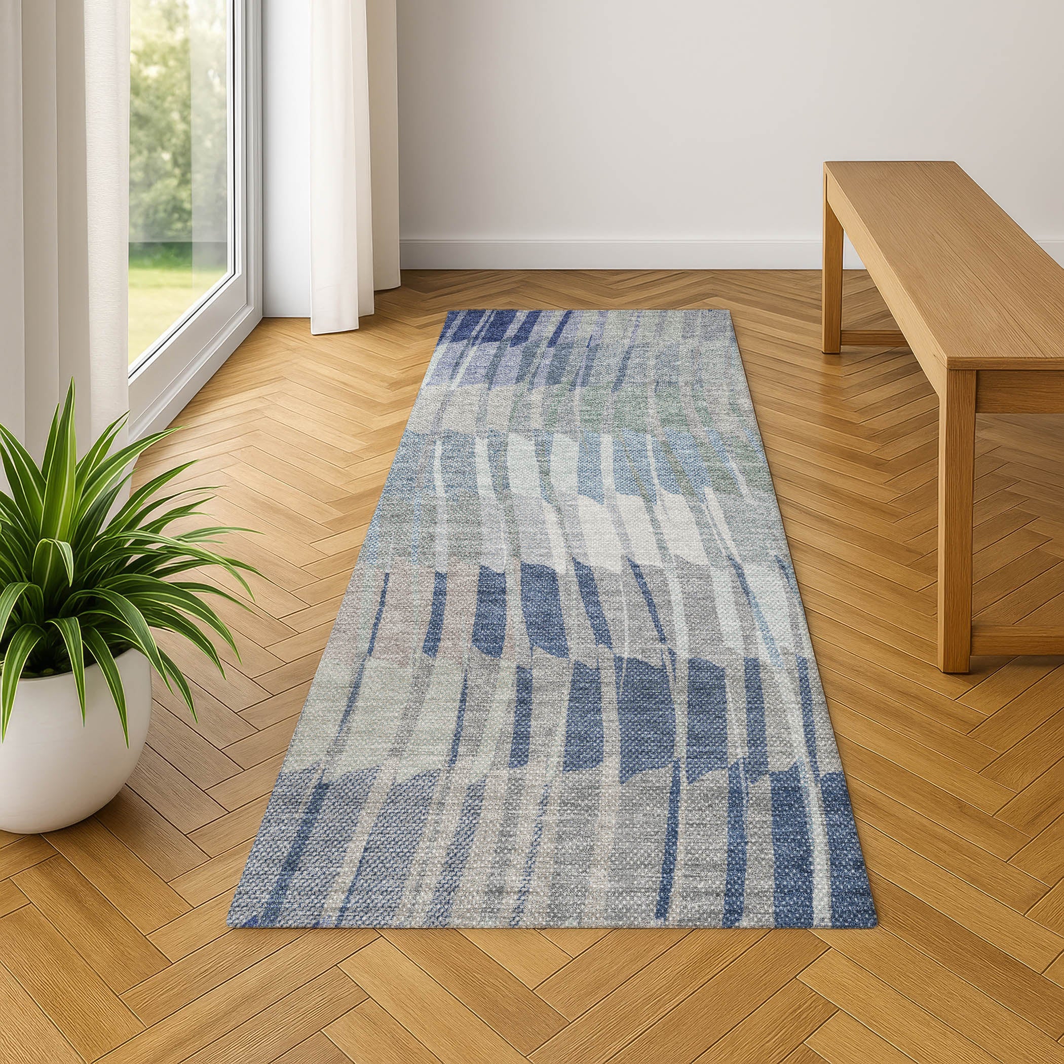 Bergen Machine Washable Transitional Denim Blue Rug 2'3" x 7'6" #shape_Runner