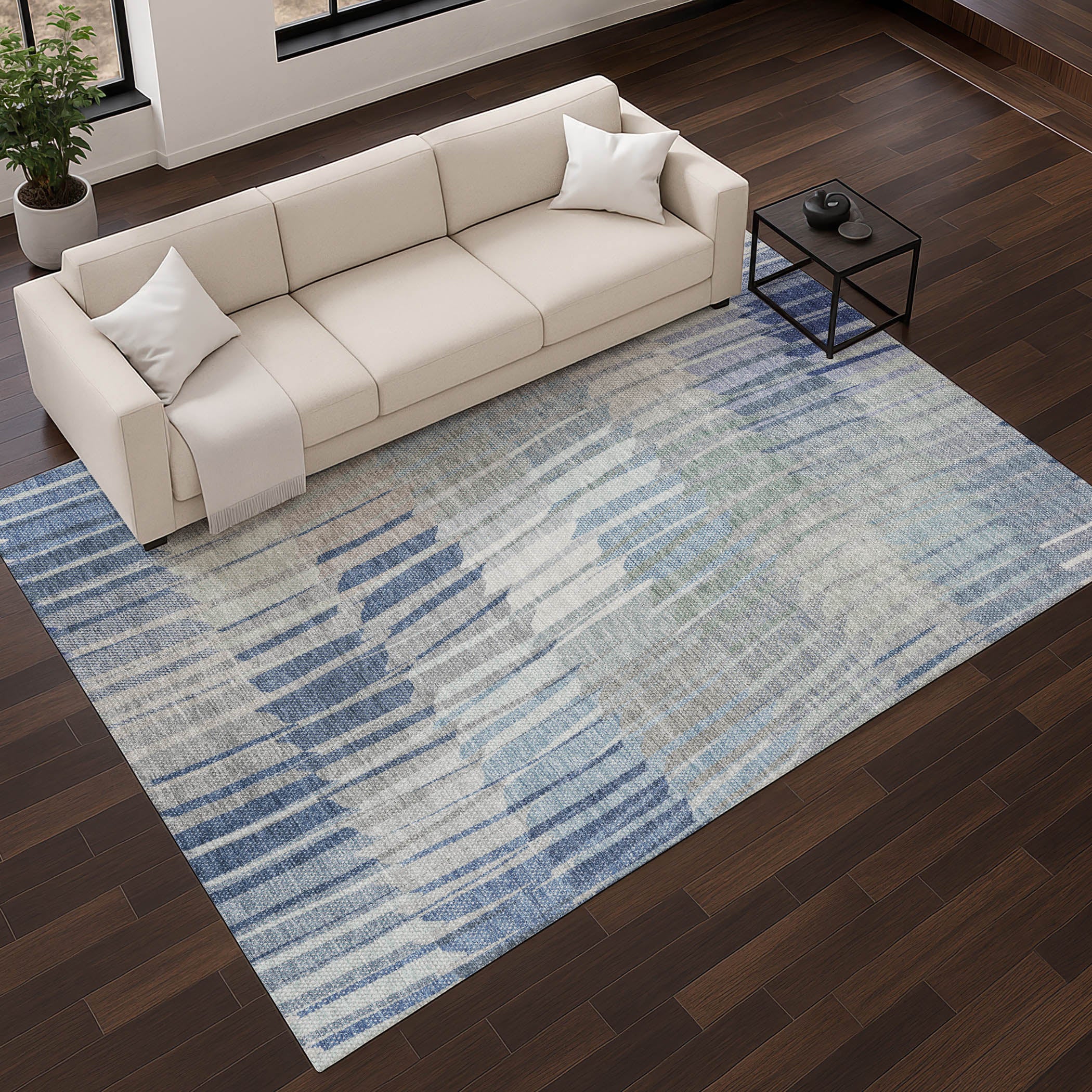 Bergen Machine Washable Transitional Denim Blue Rug 2'6" x 3'10" #shape_Rectangle