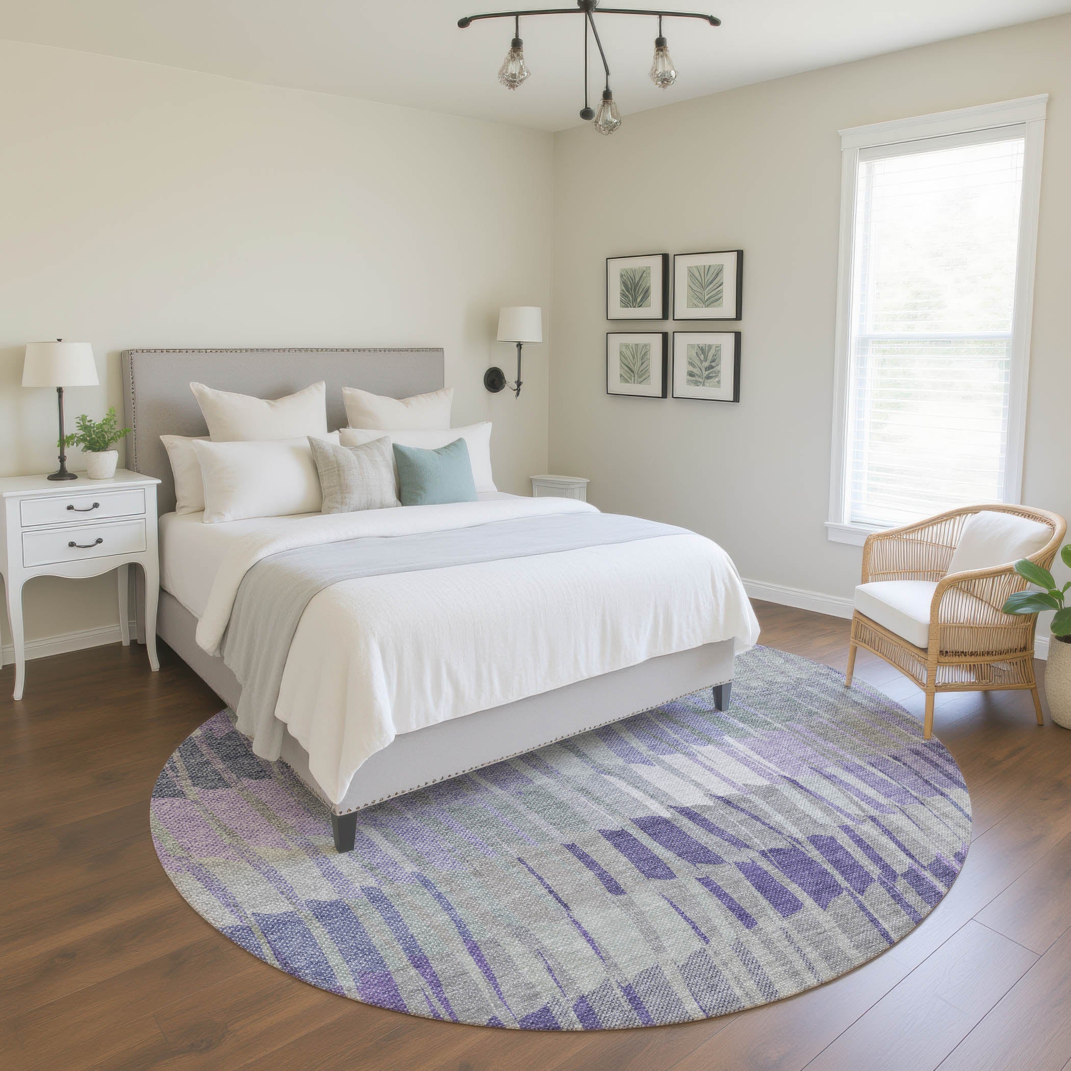 Bergen Machine Washable Transitional Lavender Purple Rug 8' x 8' #shape_Round