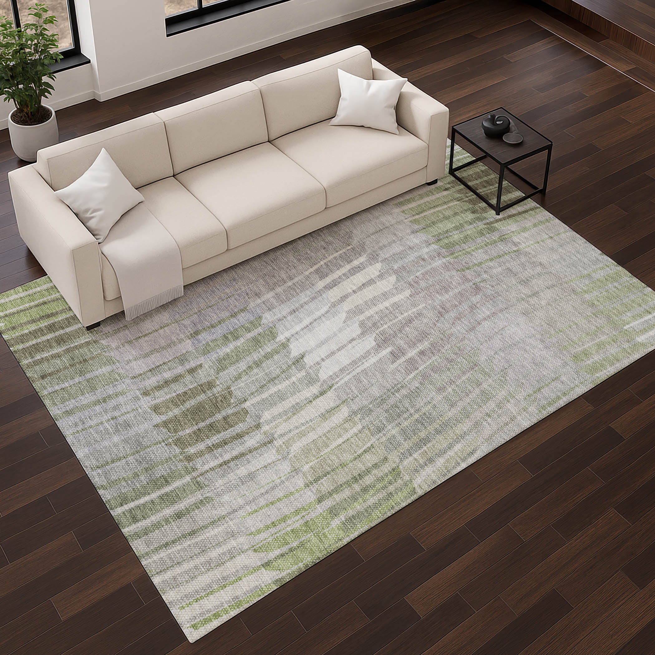 Bergen Machine Washable Transitional Olive Green Rug 2'6" x 3'10" #shape_Rectangle