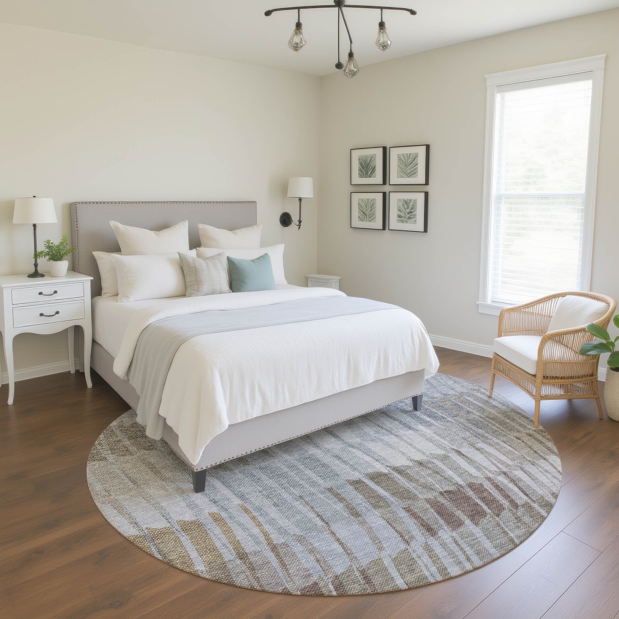 Bergen Machine Washable Transitional Taupe Brown Rug 8' x 8' #shape_Round
