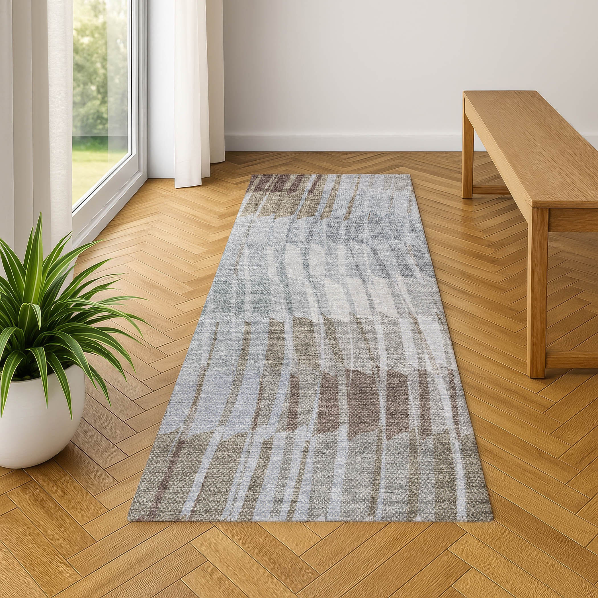 Bergen Machine Washable Transitional Taupe Brown Rug 2'3" x 7'6" #shape_Runner