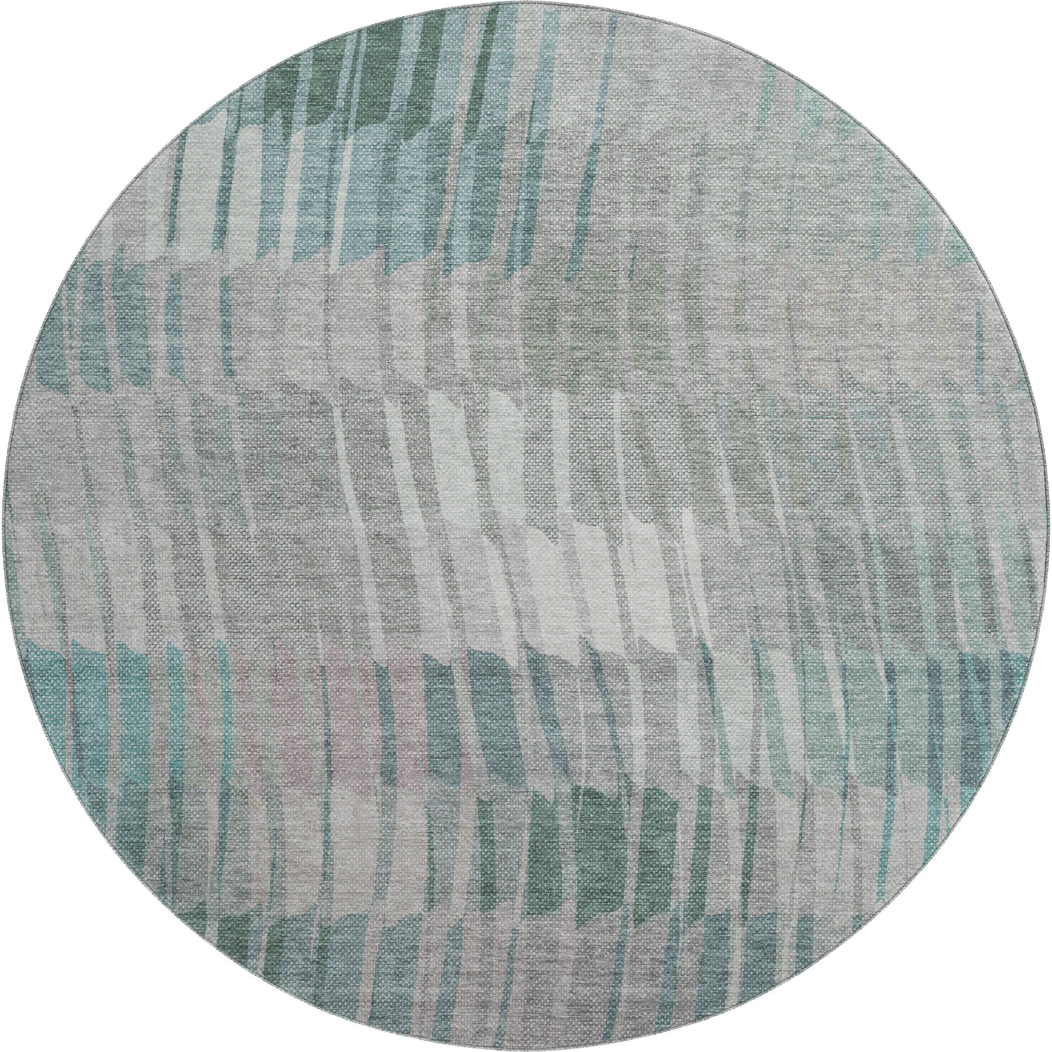 Bergen Machine Washable Transitional Teal Rug 8' x 8' #shape_Round