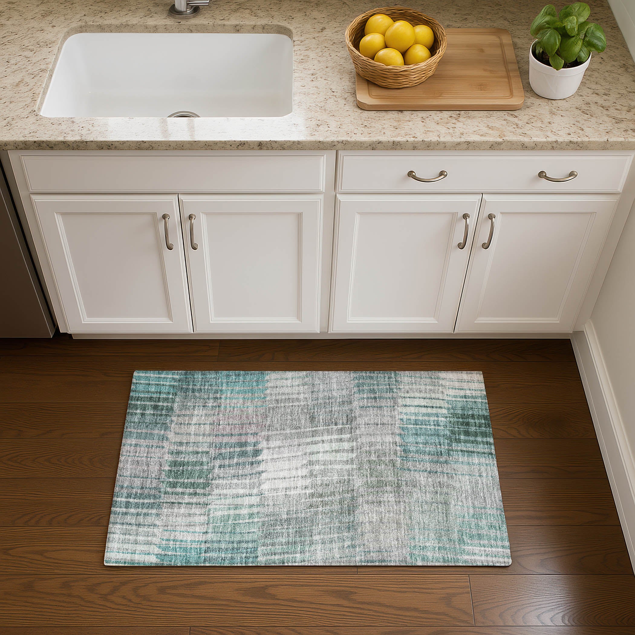Bergen Machine Washable Transitional Teal Rug 1'8" x 2'6" #shape_Rectangle