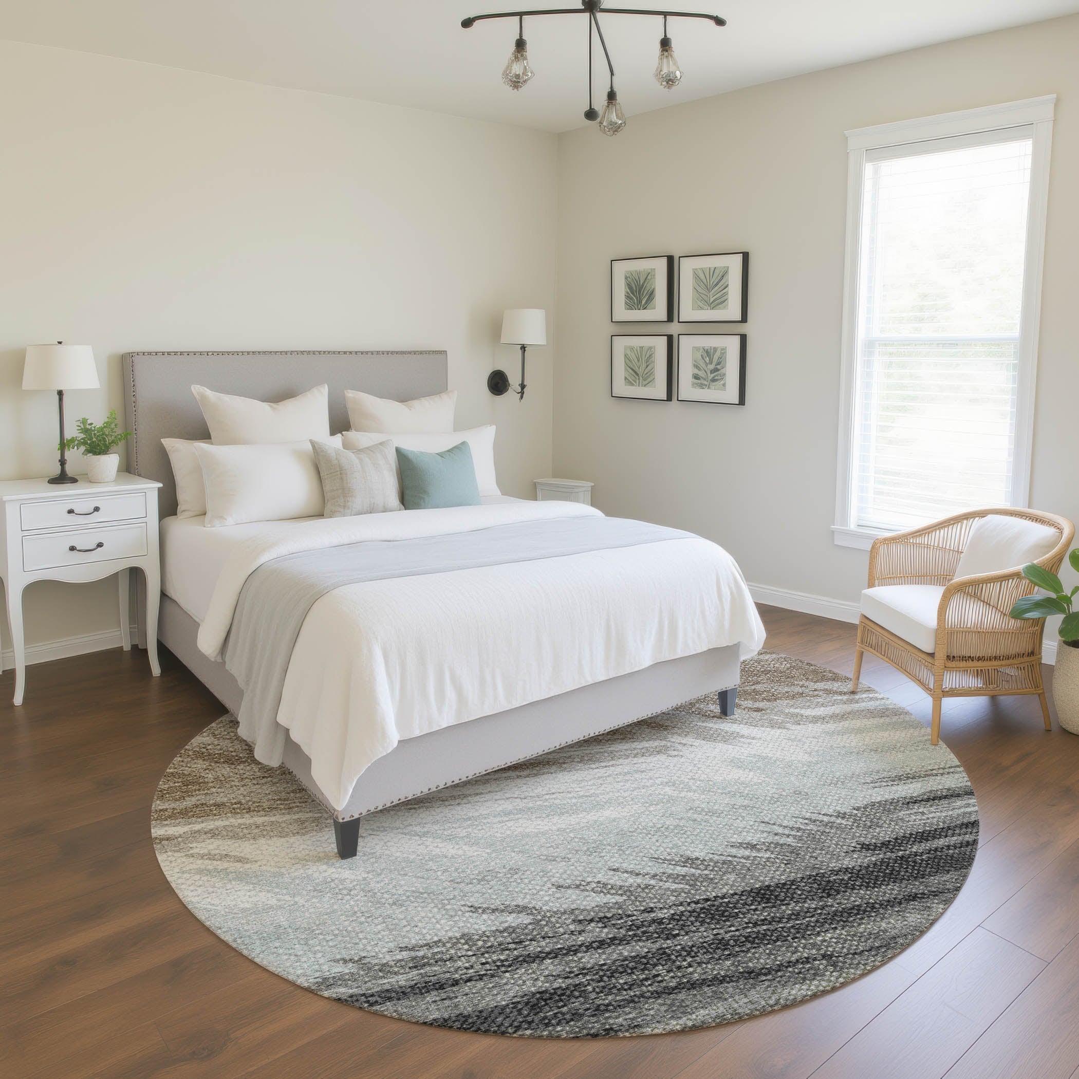 Bangkok Machine Washable Transitional Brown Rug 8' x 8' #shape_Round