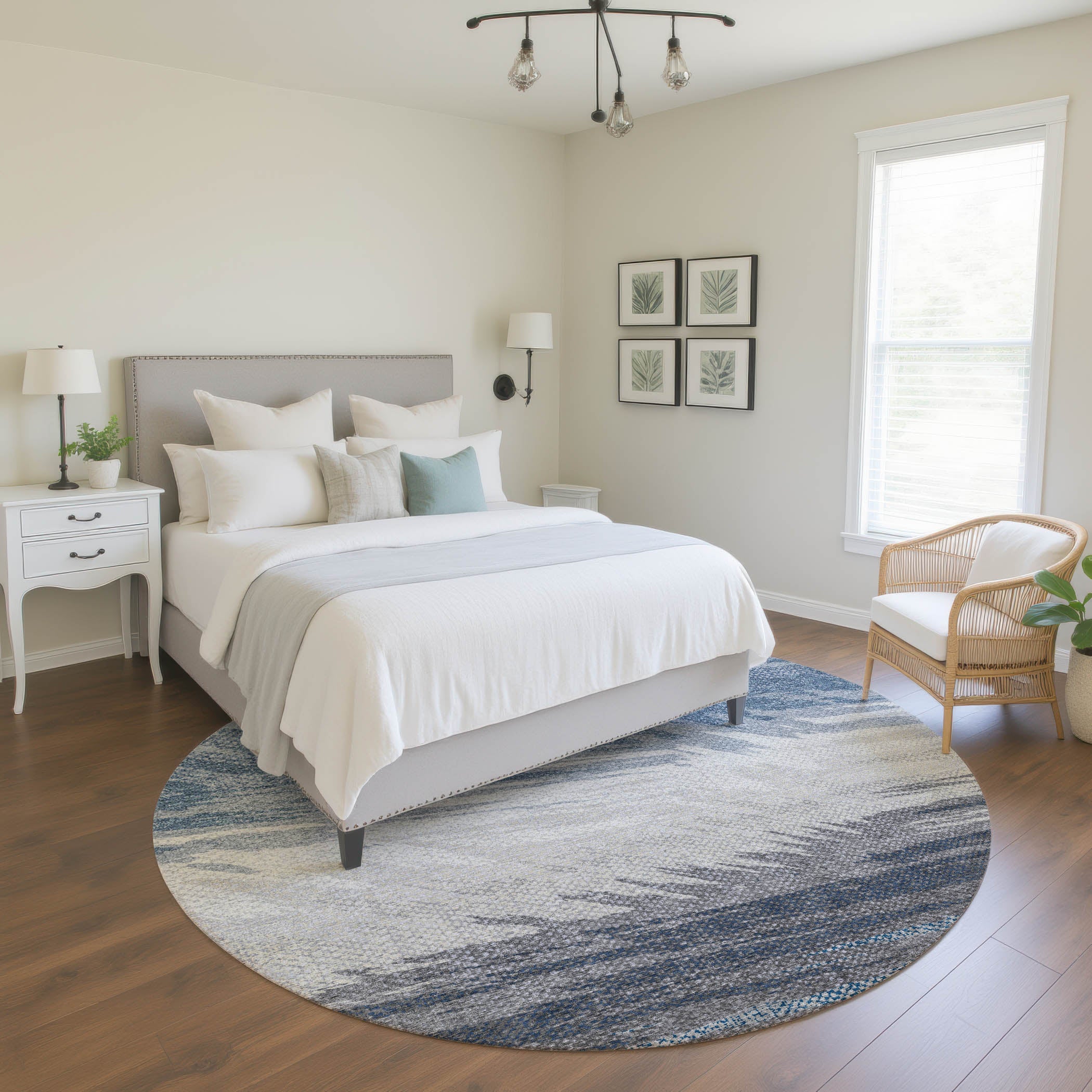 Bangkok Machine Washable Transitional Denim Blue Rug 8' x 8' #shape_Round