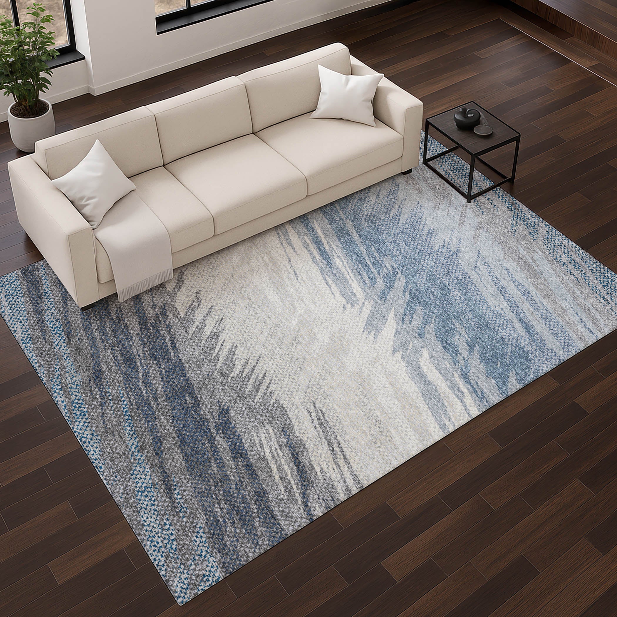 Bangkok Machine Washable Transitional Denim Blue Rug 2'6" x 3'10" #shape_Rectangle