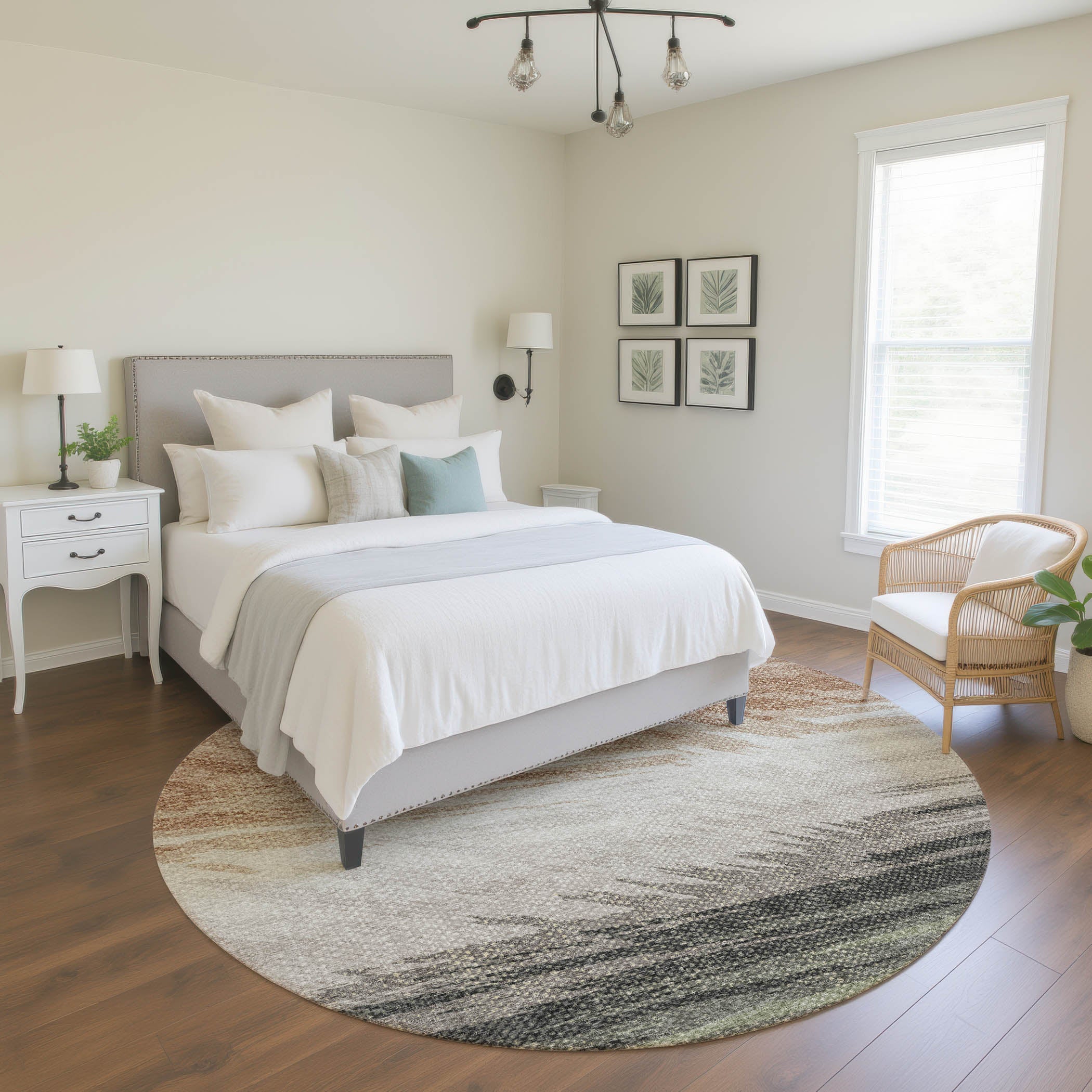 Bangkok Machine Washable Transitional Fern Green Rug 8' x 8' #shape_Round