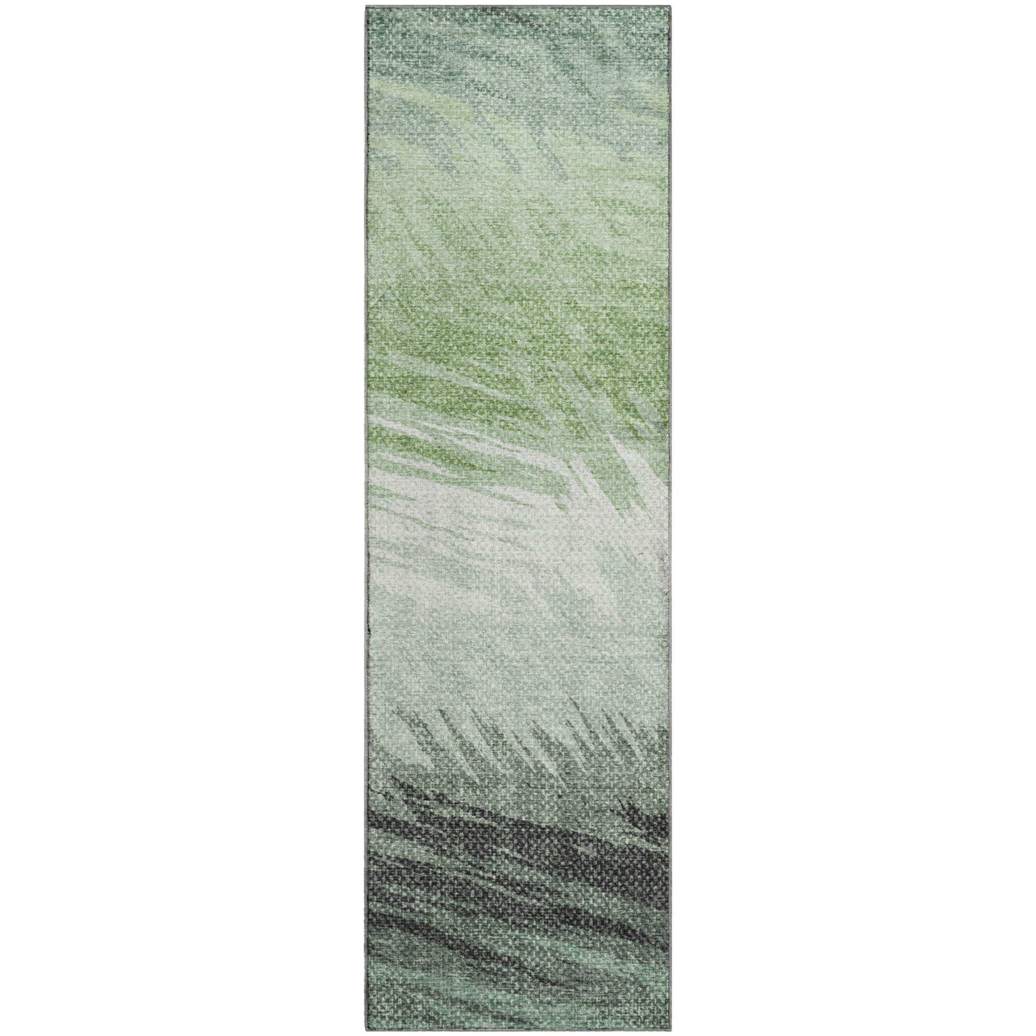 Bangkok Machine Washable Transitional Green Rug 2'3" x 7'6" #shape_Runner