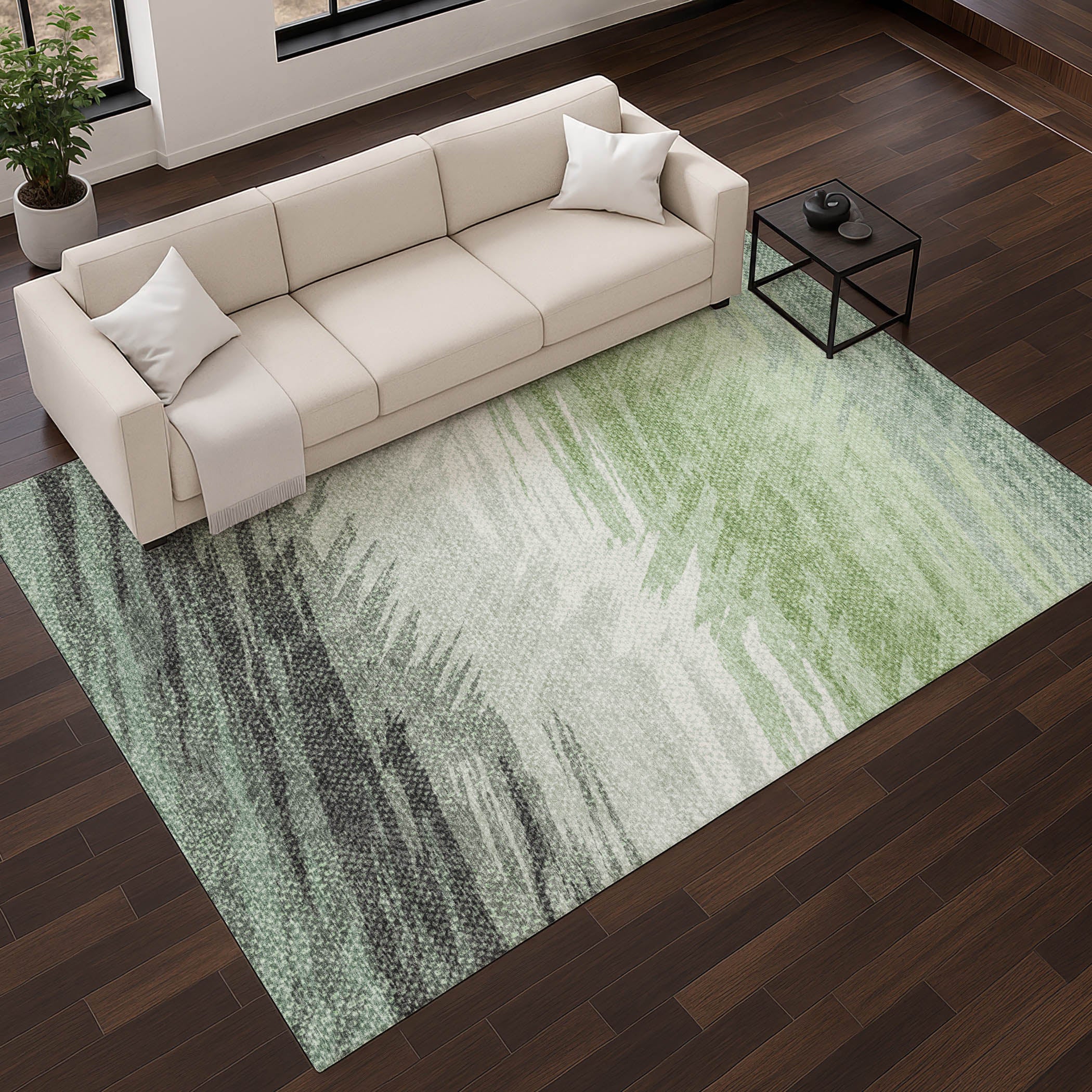Bangkok Machine Washable Transitional Green Rug 2'6" x 3'10" #shape_Rectangle