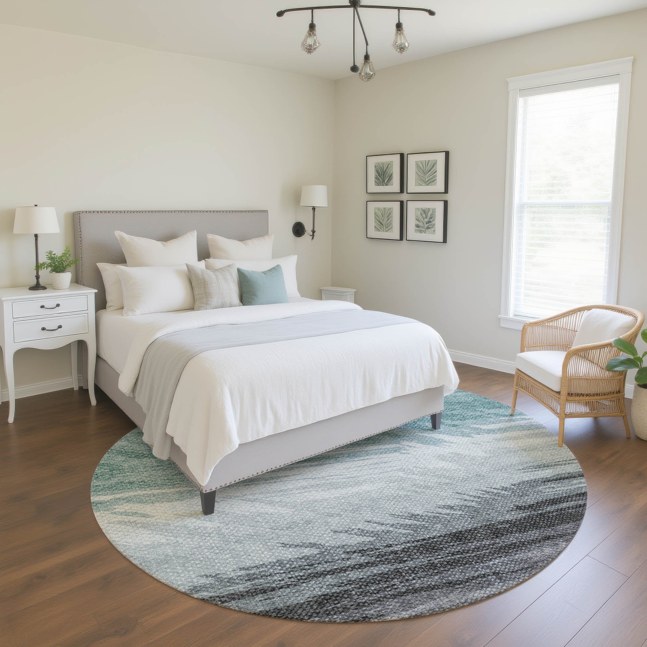 Bangkok Machine Washable Transitional Teal Rug 8' x 8' #shape_Round