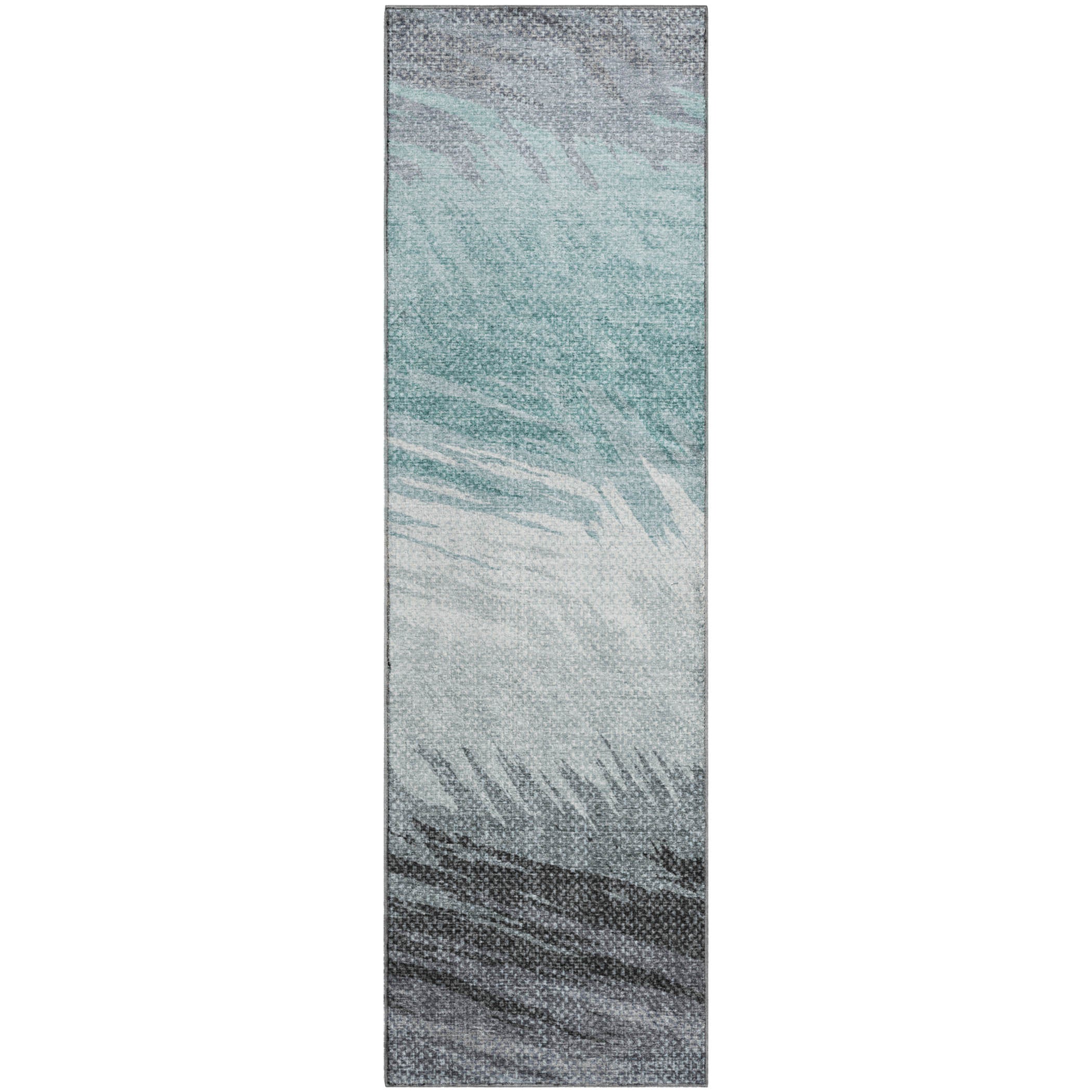 Bangkok Machine Washable Transitional Teal Rug 2'3" x 7'6" #shape_Runner