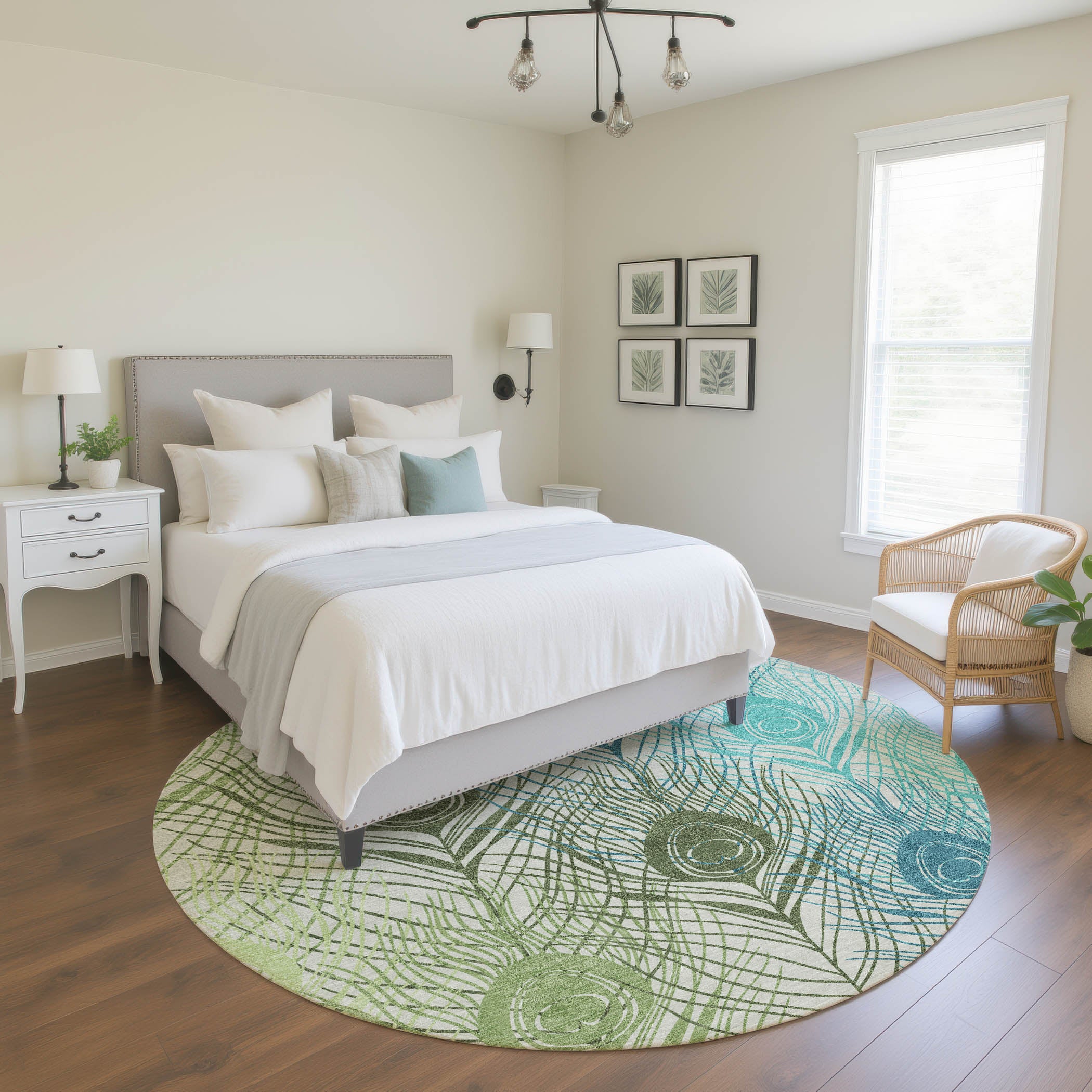 Zanzibar Machine Washable Transitional Aloe Green Rug 8' x 8' #shape_Round