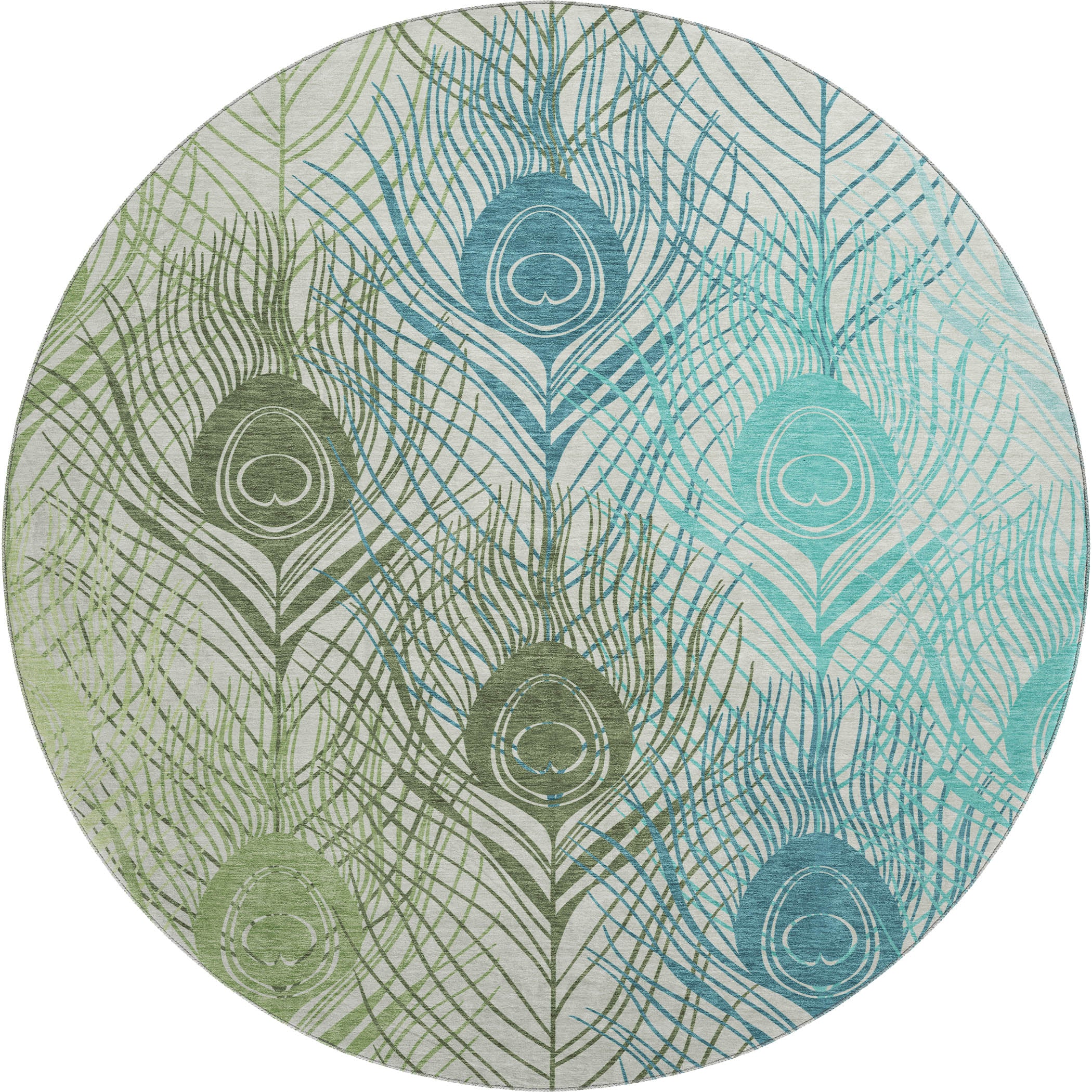 Zanzibar Machine Washable Transitional Aloe Green Rug 8' x 8' #shape_Round