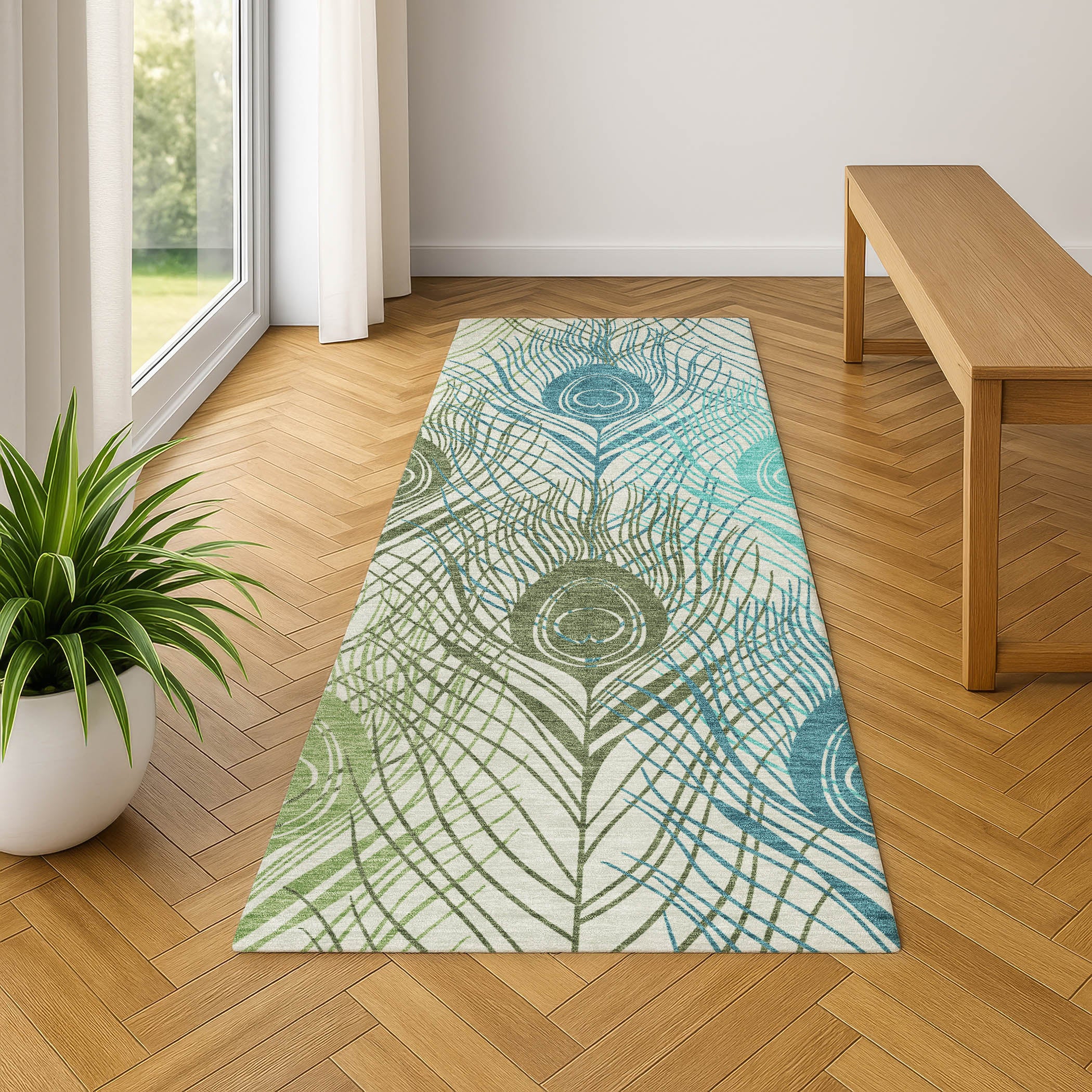 Zanzibar Machine Washable Transitional Aloe Green Rug 2'3" x 7'6" #shape_Runner