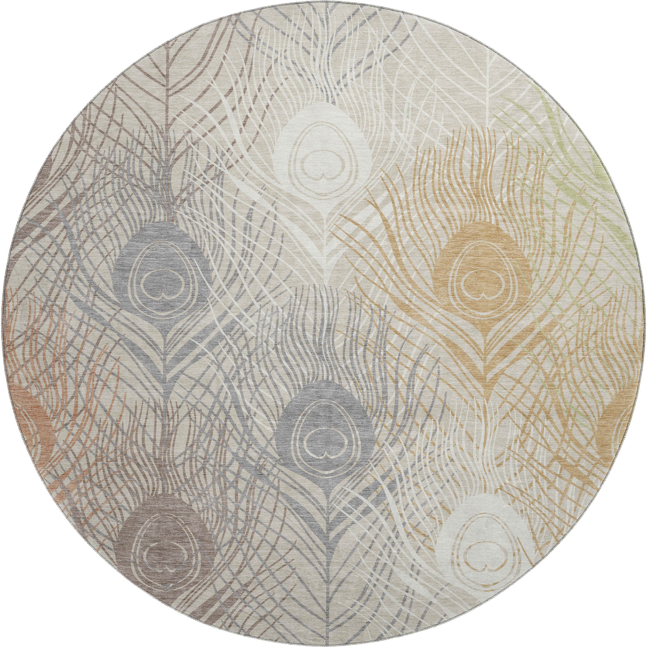 Zanzibar Machine Washable Transitional Beige Brown Rug 8' x 8' #shape_Round