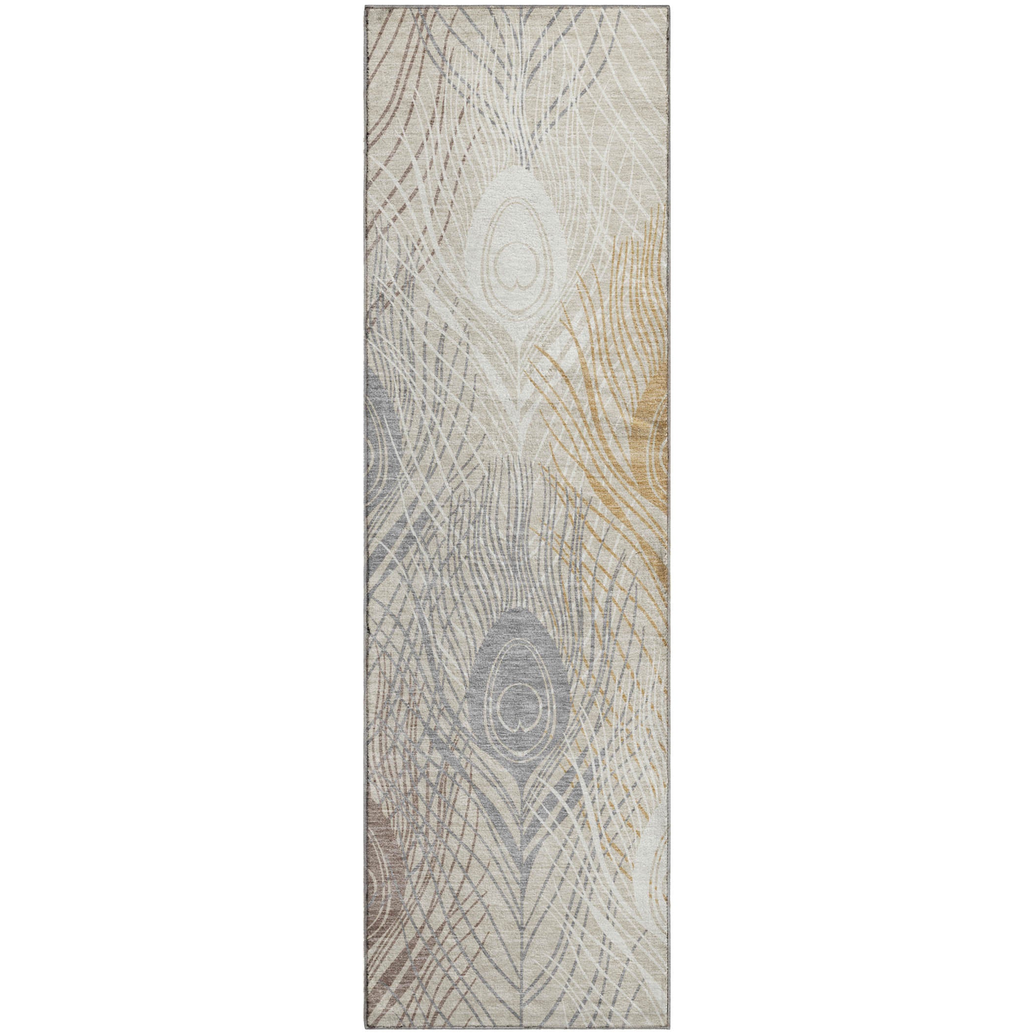 Zanzibar Machine Washable Transitional Beige Brown Rug 2'3" x 7'6" #shape_Runner