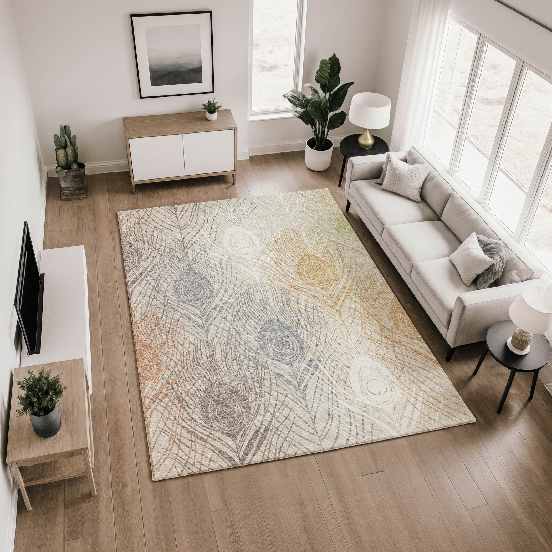 Zanzibar Machine Washable Transitional Beige Brown Rug 2'6" x 3'10" #shape_Rectangle