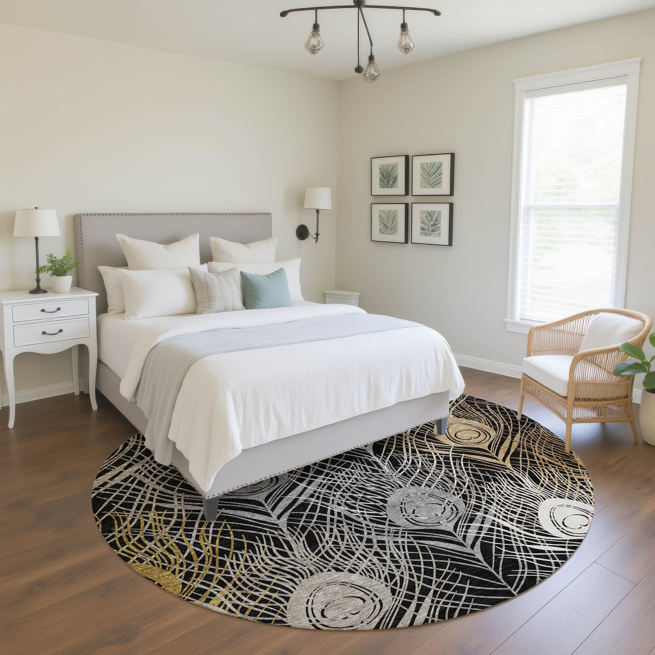 Zanzibar Machine Washable Transitional Black Rug 8' x 8' #shape_Round
