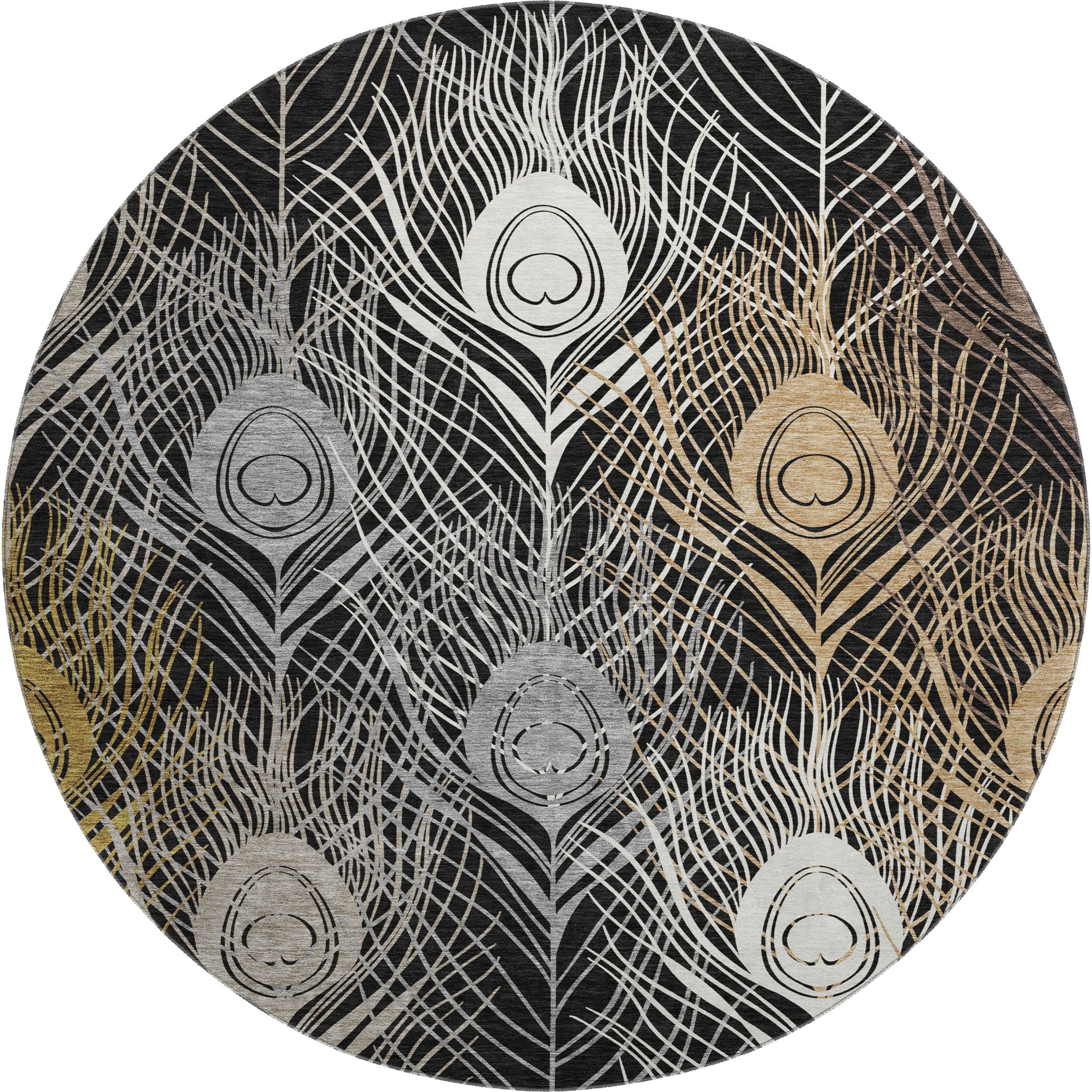 Zanzibar Machine Washable Transitional Black Rug 8' x 8' #shape_Round