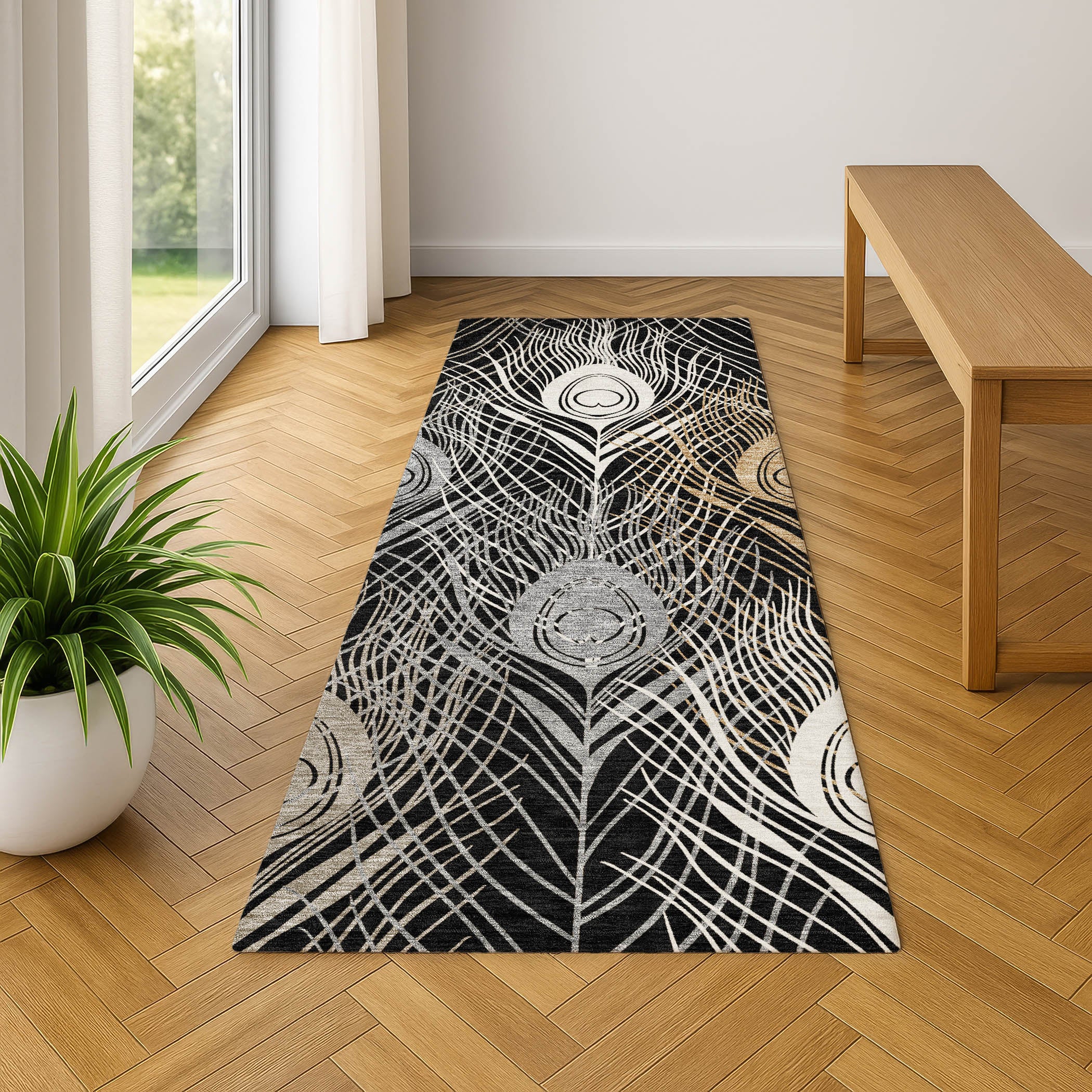 Zanzibar Machine Washable Transitional Black Rug 2'3" x 7'6" #shape_Runner