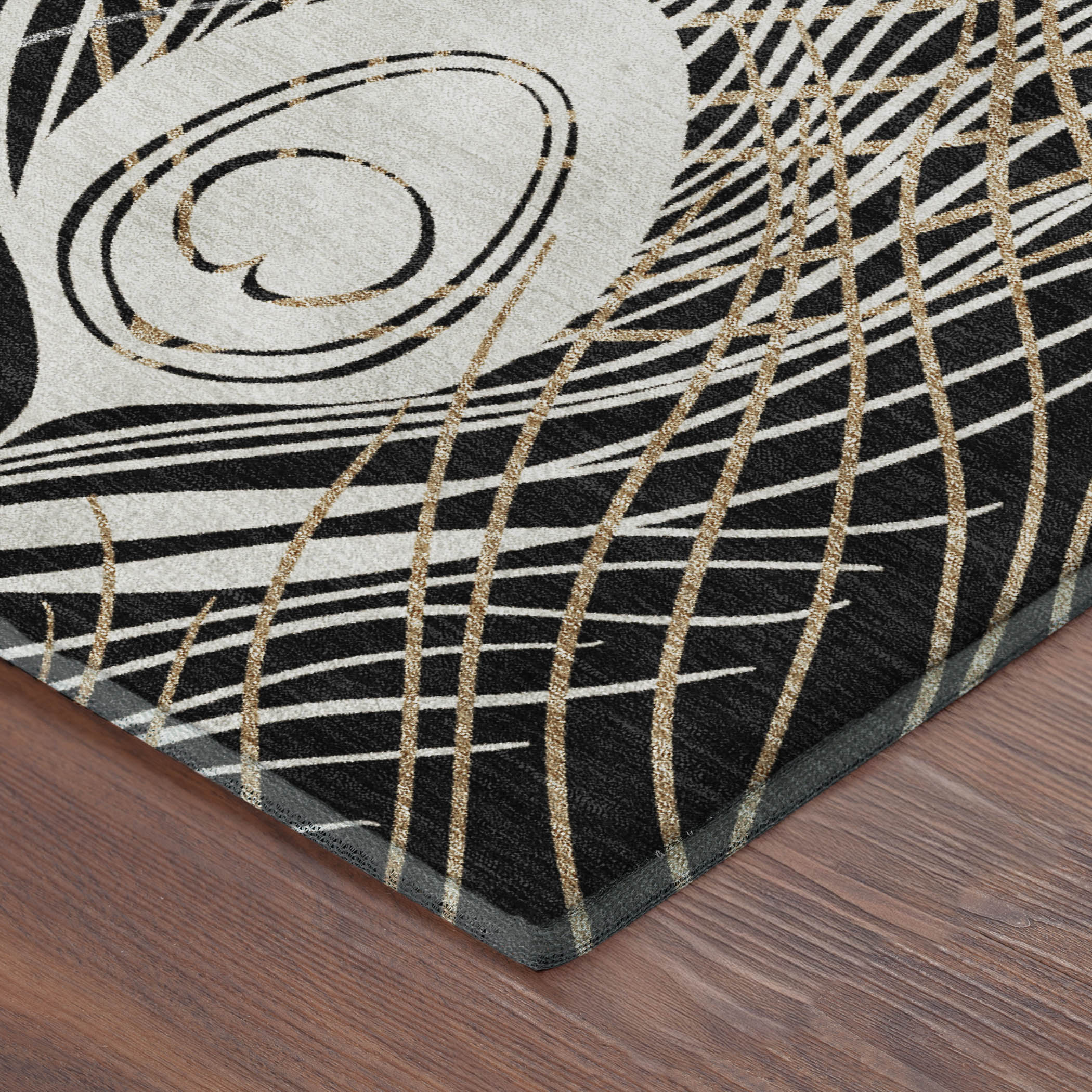 Zanzibar Machine Washable Transitional Black Rug 1'8" x 2'6" #shape_Rectangle