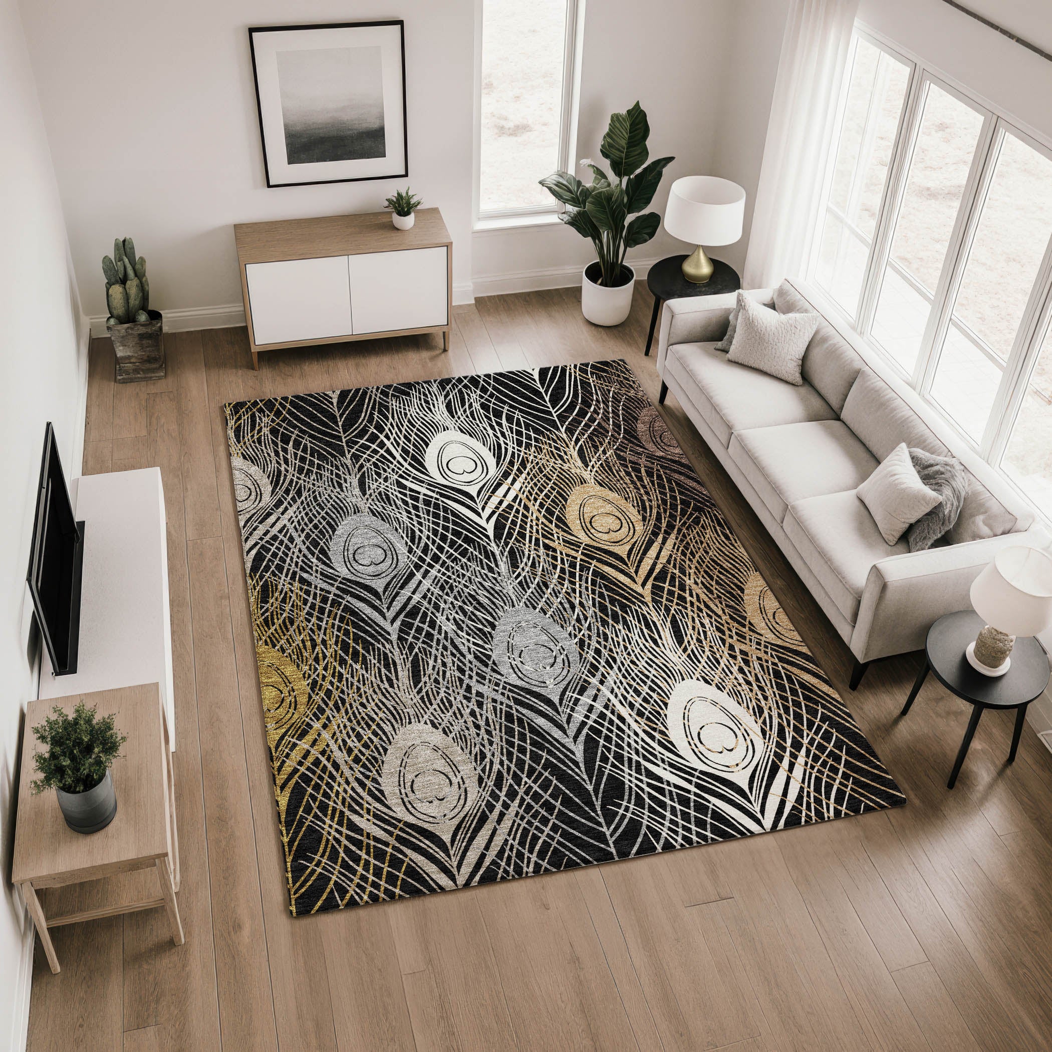 Zanzibar Machine Washable Transitional Black Rug 2'6" x 3'10" #shape_Rectangle