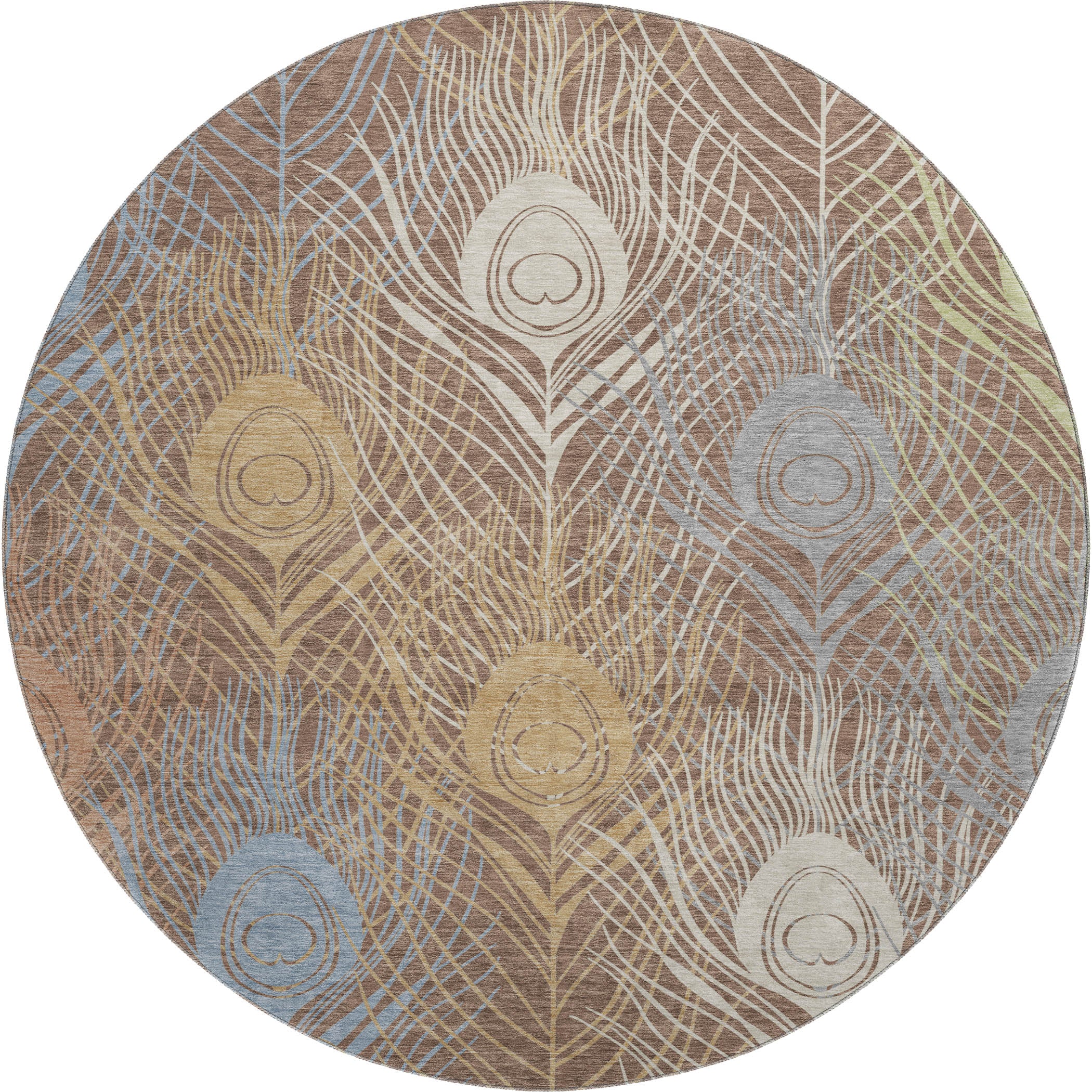 Zanzibar Machine Washable Transitional Brown Rug 8' x 8' #shape_Round