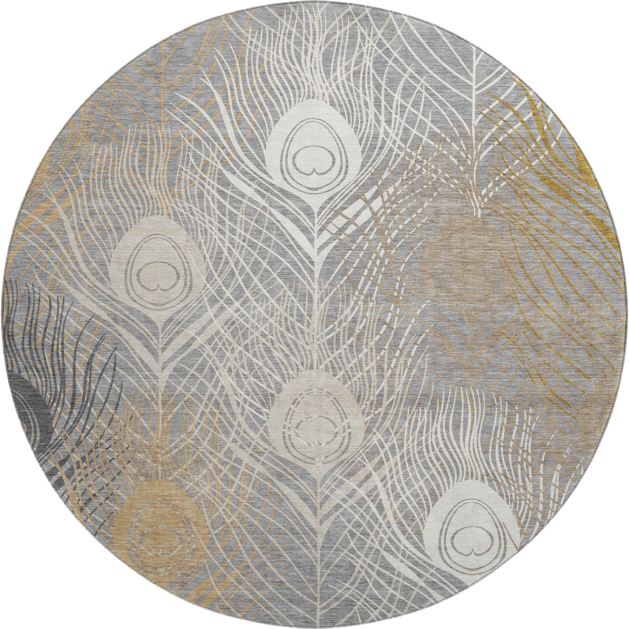 Zanzibar Machine Washable Transitional Gray Rug 8' x 8' #shape_Round