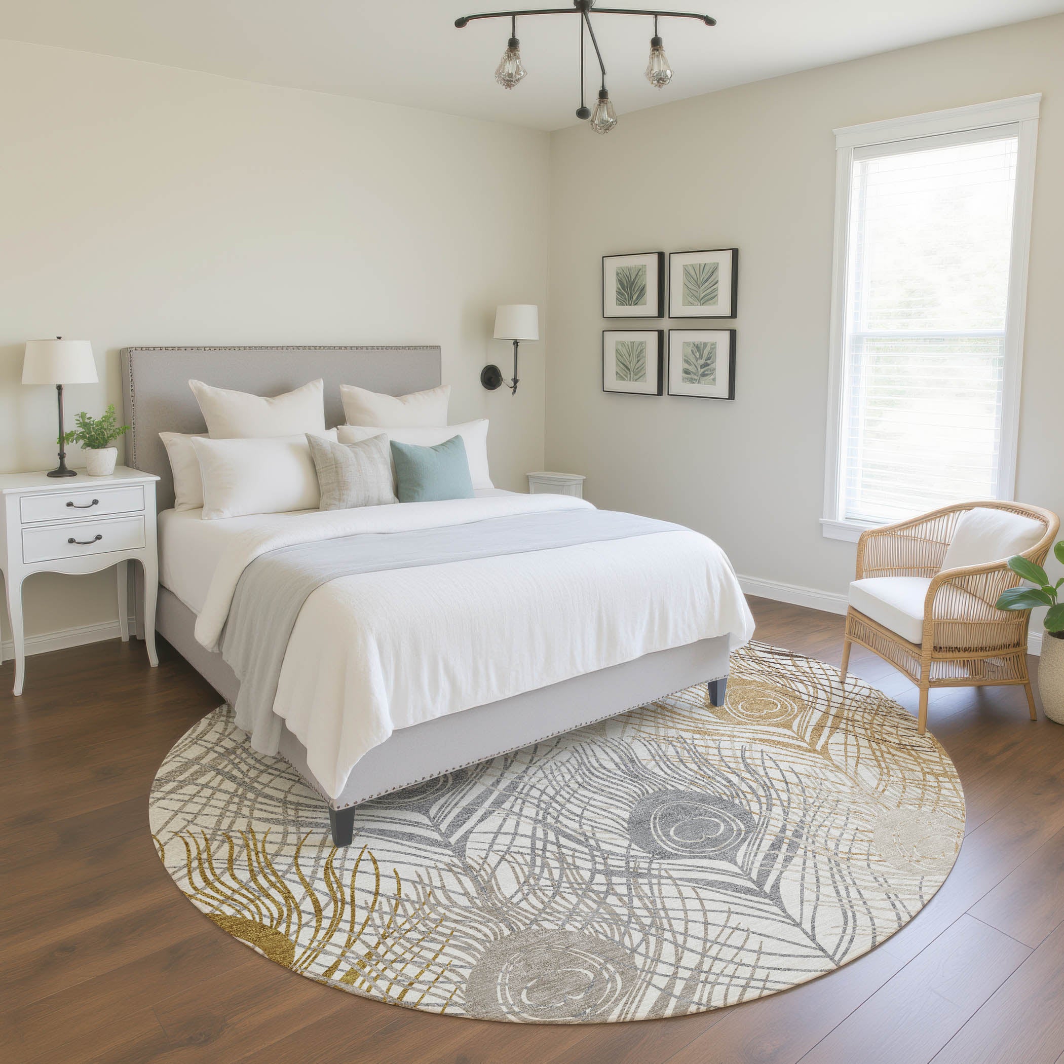Zanzibar Machine Washable Transitional Ivory Rug 8' x 8' #shape_Round