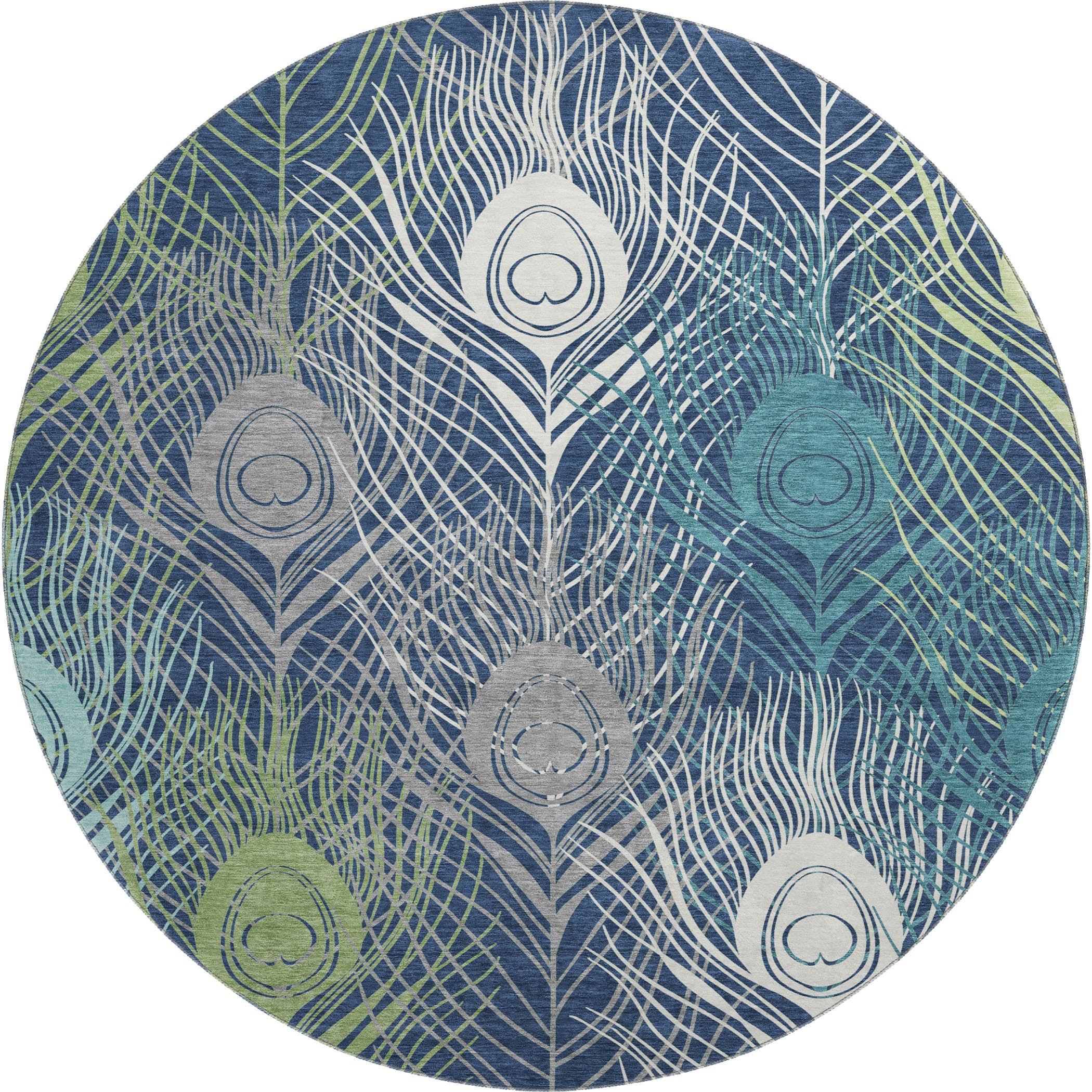 Zanzibar Machine Washable Transitional Navy Blue Rug 8' x 8' #shape_Round