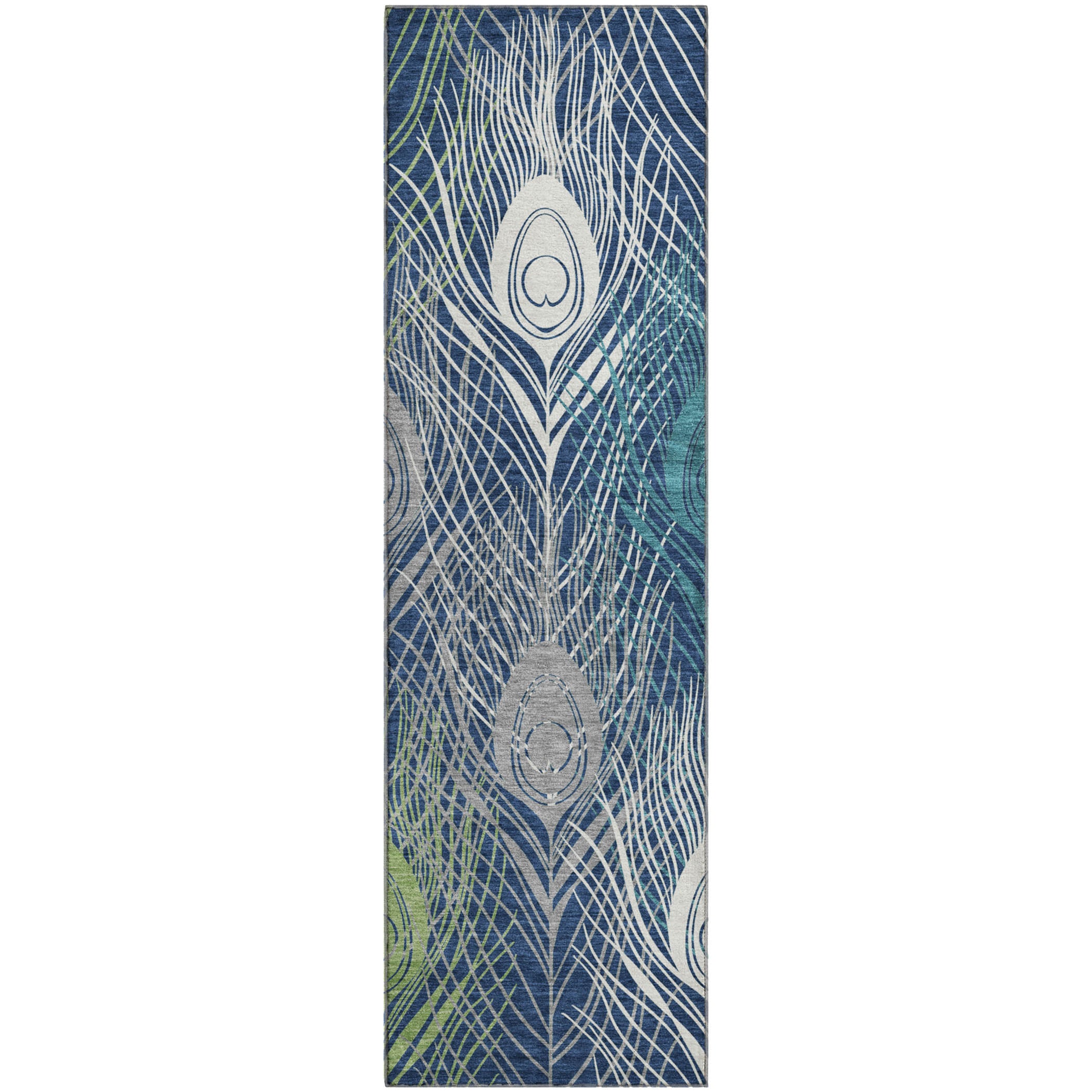 Zanzibar Machine Washable Transitional Navy Blue Rug 2'3" x 7'6" #shape_Runner