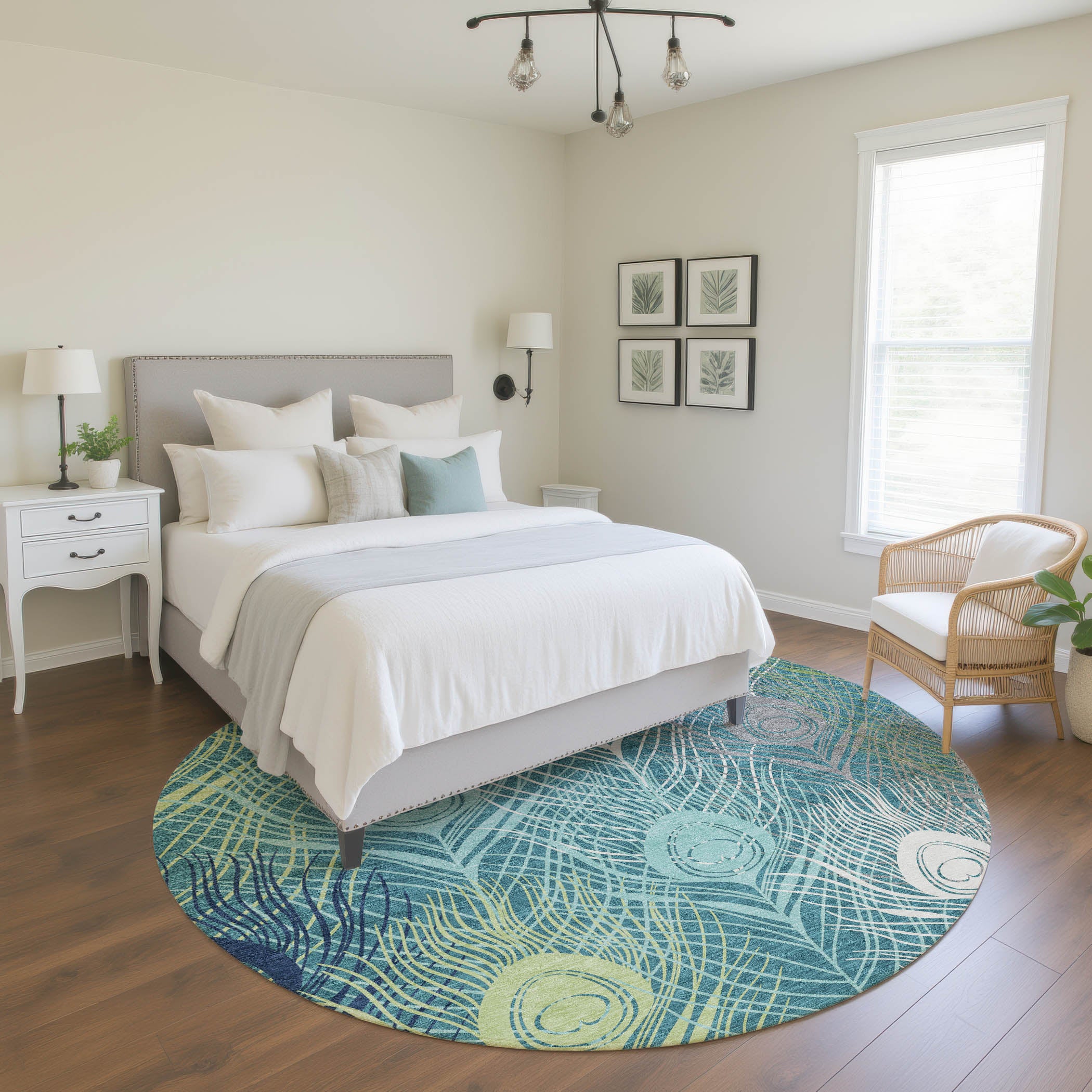 Zanzibar Machine Washable Transitional Teal Rug 8' x 8' #shape_Round