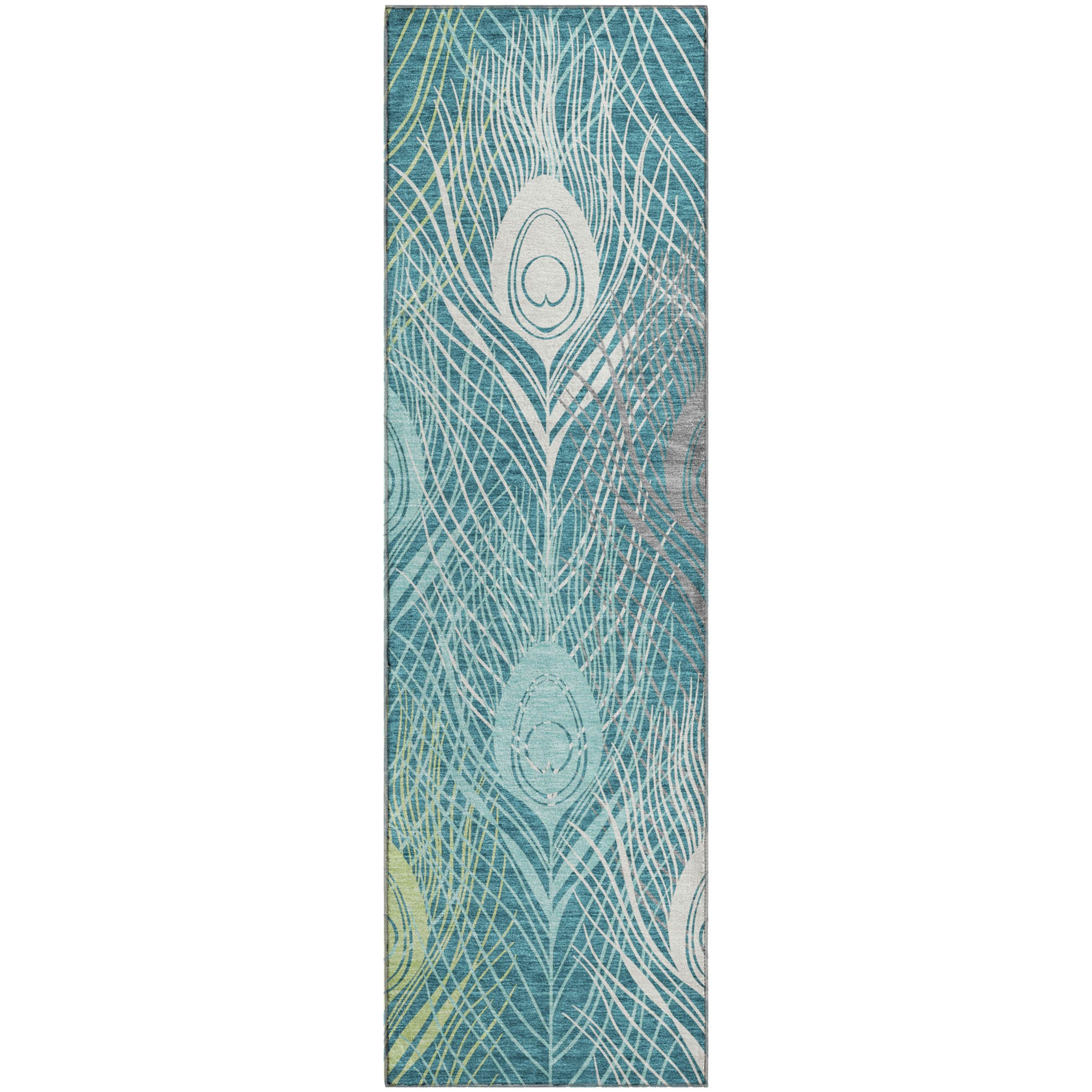 Zanzibar Machine Washable Transitional Teal Rug 2'3" x 7'6" #shape_Runner