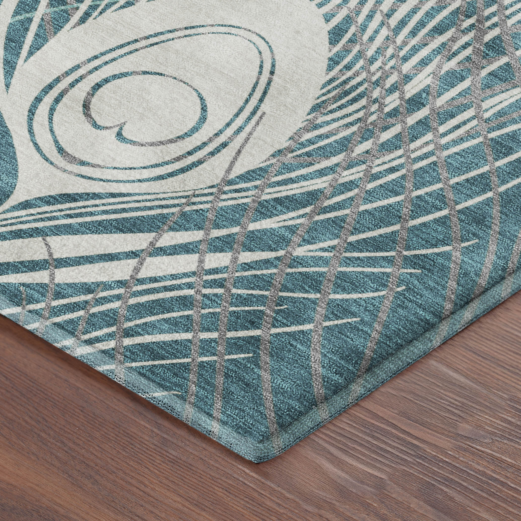 Zanzibar Machine Washable Transitional Teal Rug 1'8" x 2'6" #shape_Rectangle